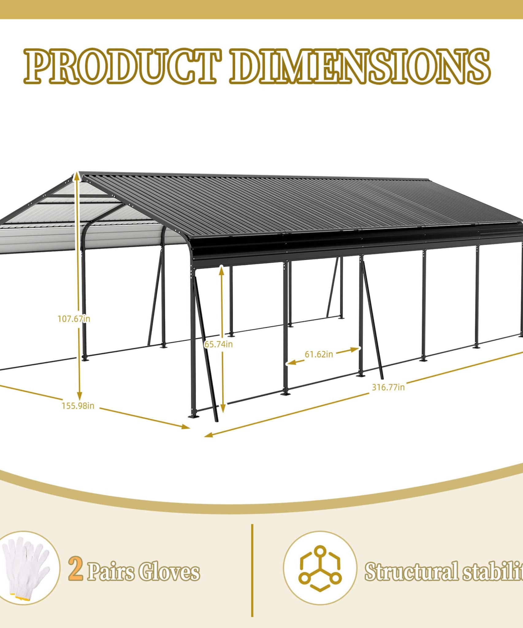 [13X26FT] Alora Heavy-Duty Weather-Resistant Outdoor Carport With Protective Film (SAK82451)