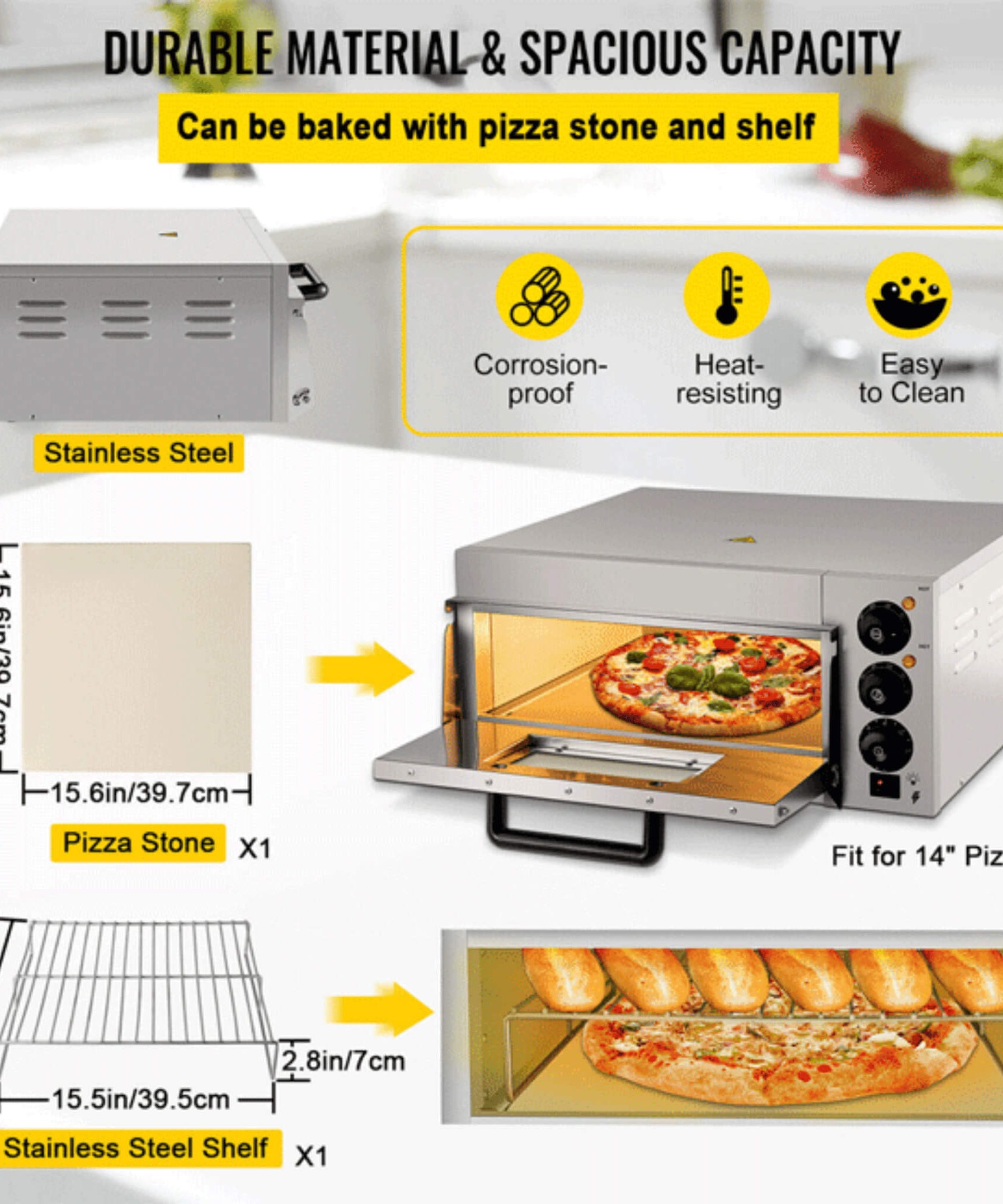 14-Inch Electric Single Deck Countertop Commercial Pizza Oven (SAK92582)