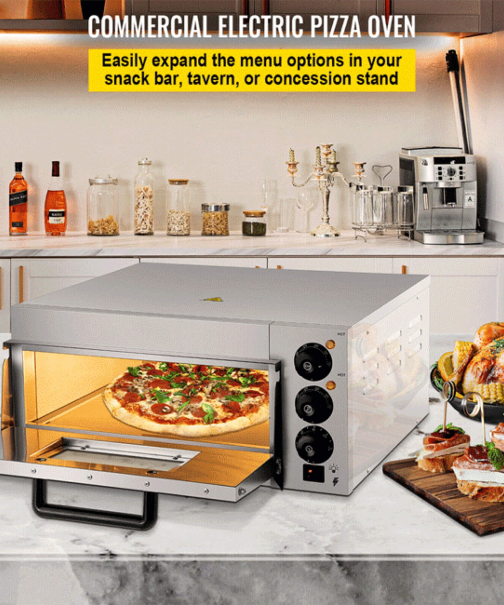 14-Inch Electric Single Deck Countertop Commercial Pizza Oven (SAK92582)