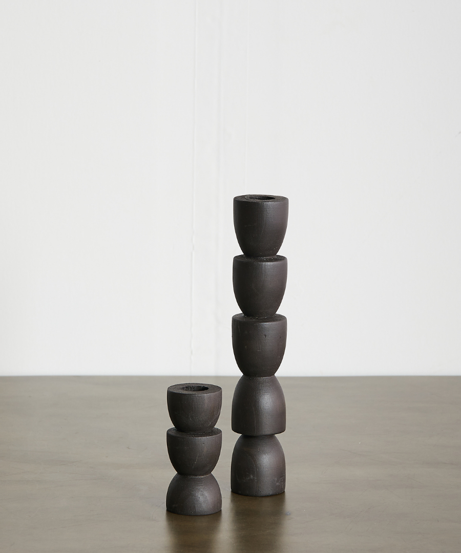 Totem Pine Wood Taper Candlestick Holder