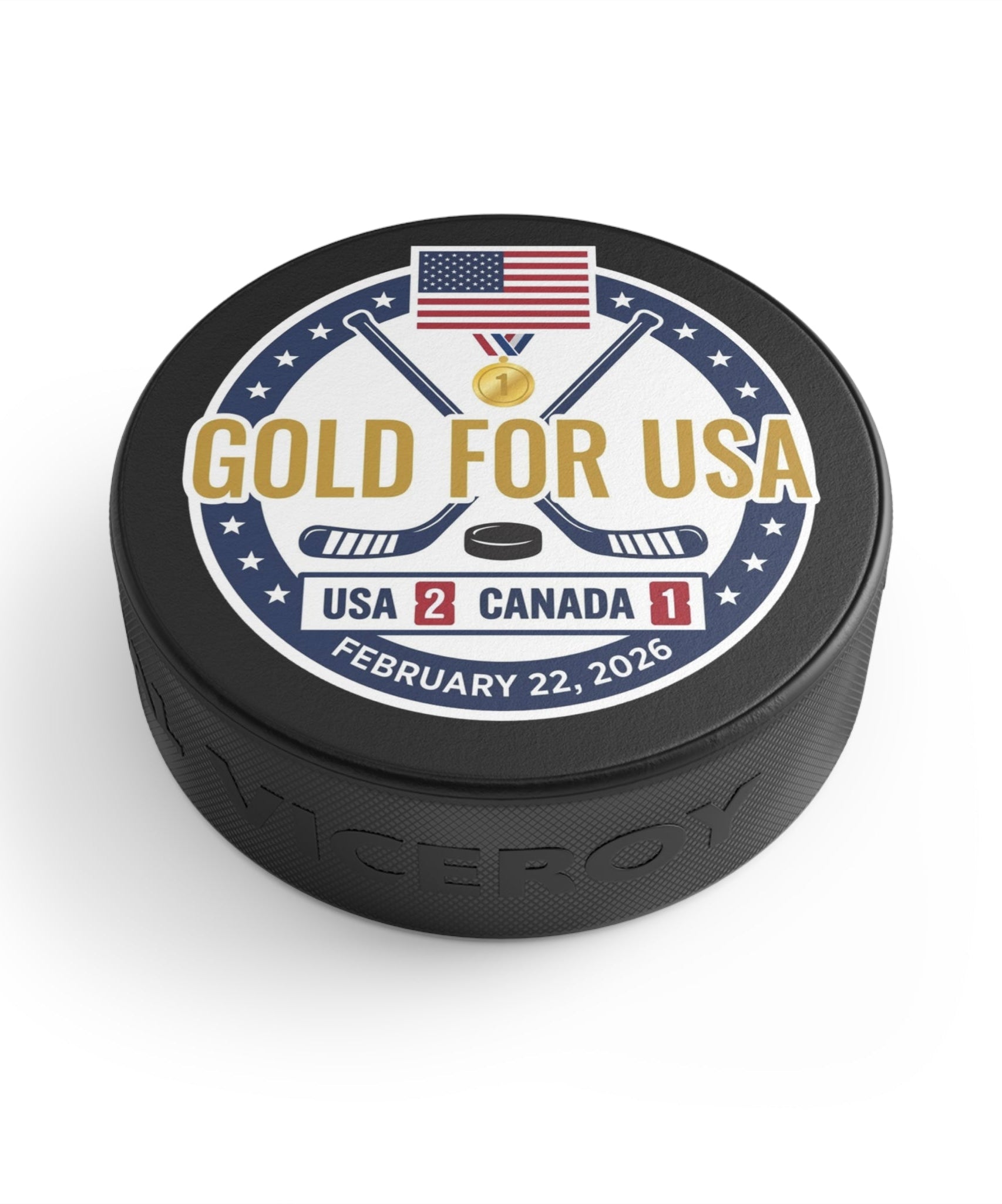 "Gold For USA" Commemorative Hockey Puck - Only 2,026 Available