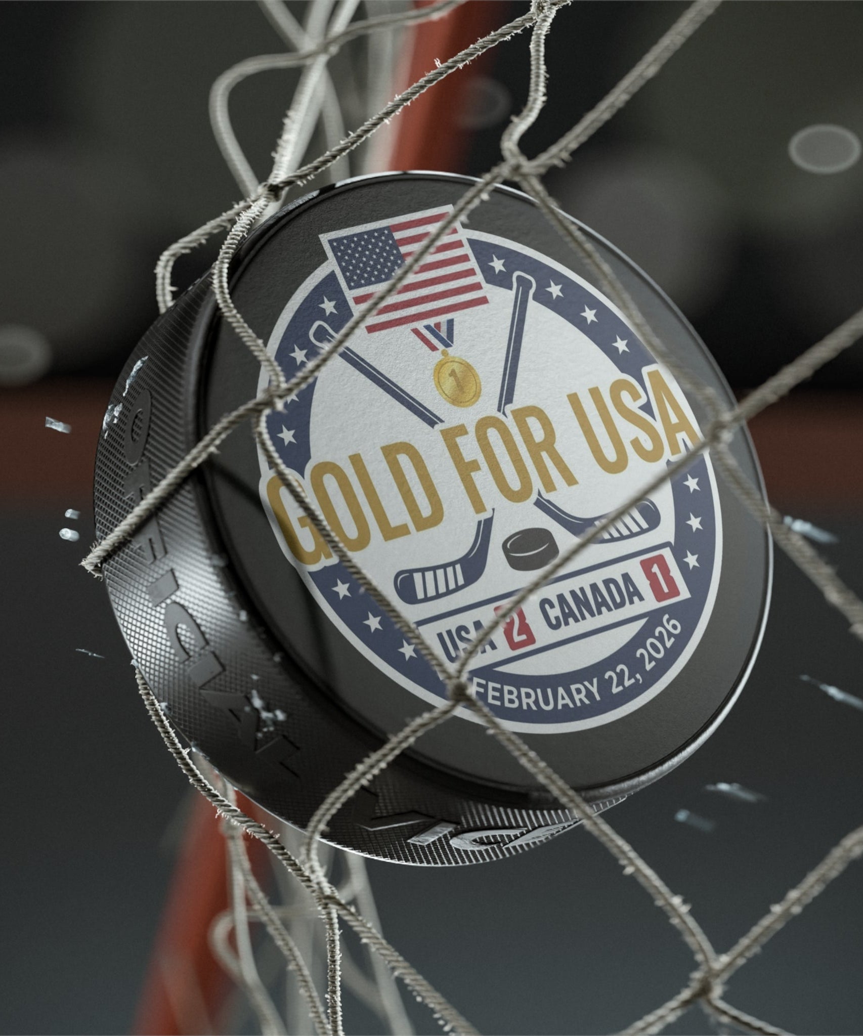 "Gold For USA" Commemorative Hockey Puck - Only 2,026 Available
