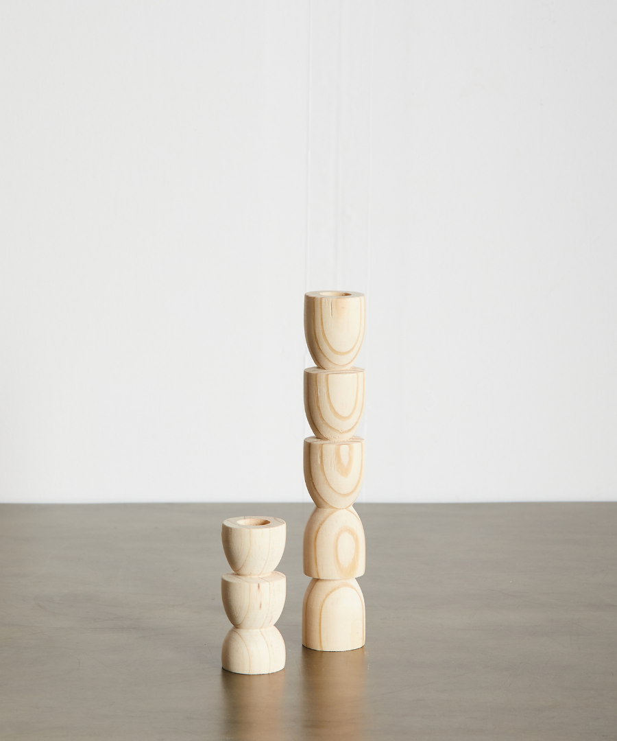 Totem Pine Wood Taper Candlestick Holder