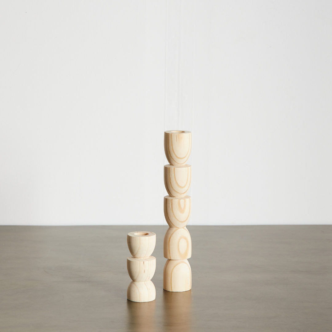 Totem Pine Wood Taper Candlestick Holder