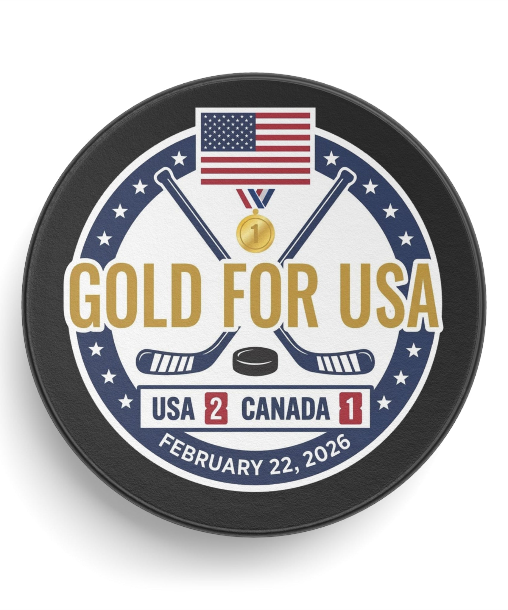 "Gold For USA" Commemorative Hockey Puck - Only 2,026 Available