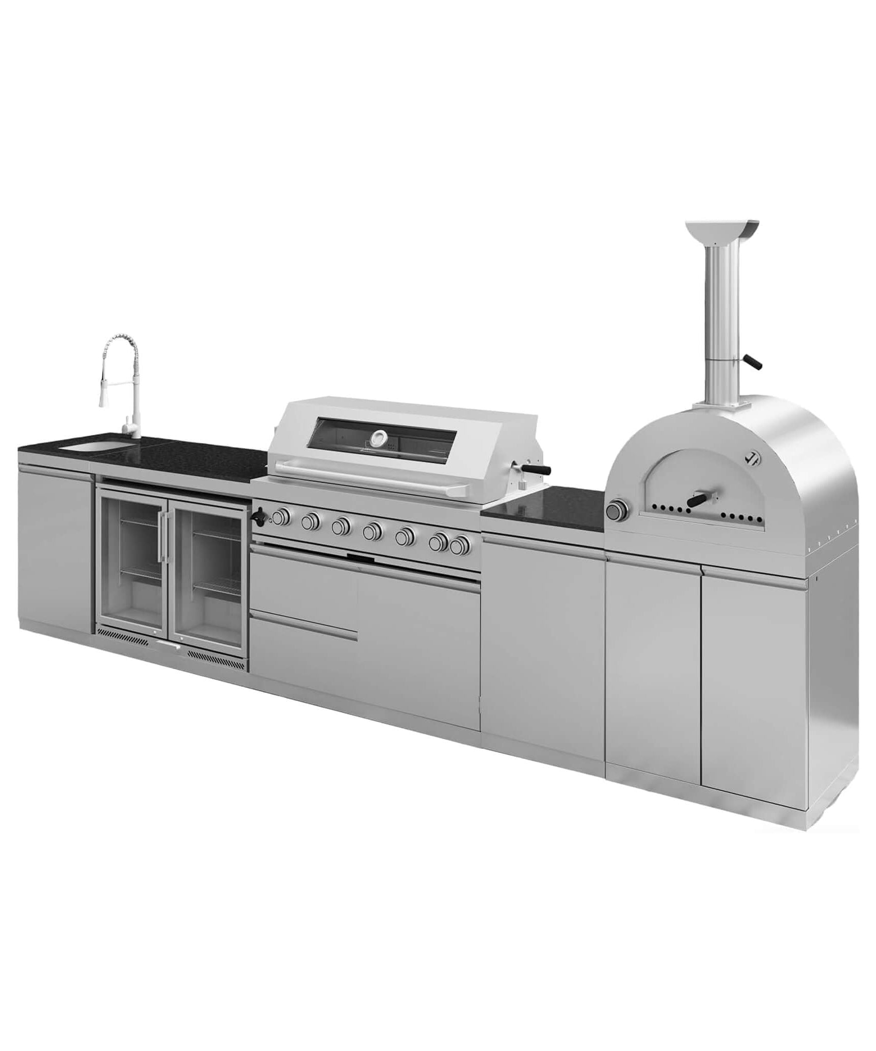 Blazon 147-Inch 6-Burner 120K BTU Outdoor Kitchen Island With Pizza Oven, Rotisserie & Refrigerator (SAK96429)