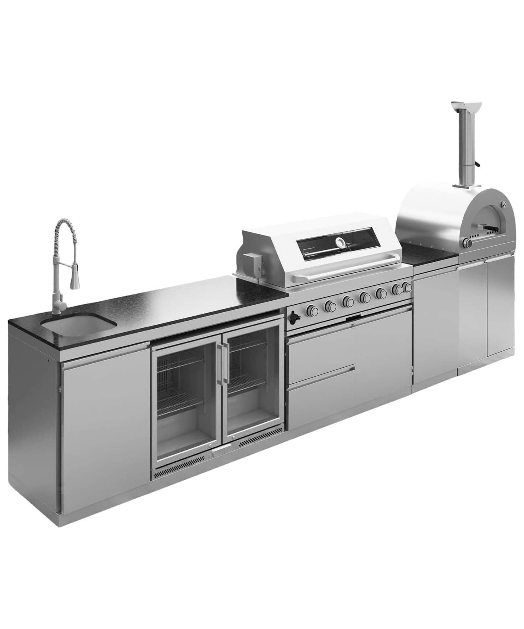 Blazon 147-Inch 6-Burner 120K BTU Outdoor Kitchen Island With Pizza Oven, Rotisserie & Refrigerator (SAK96429)