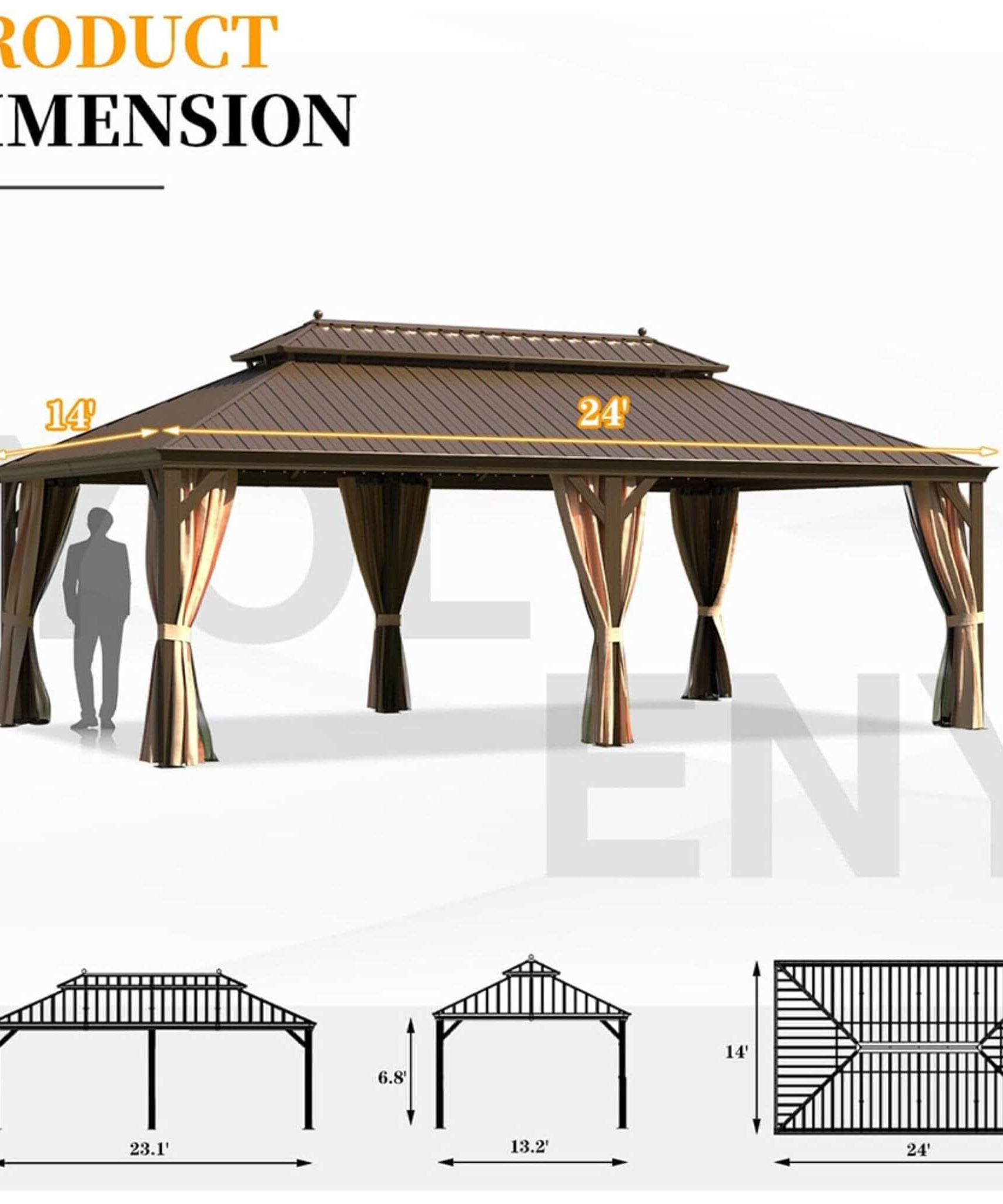 [14X24FT] Alora Heavy-Duty Aluminum Galvanized Steel Double Roof Hardtop Gazebo With Netting And Curtains (SAK41853)