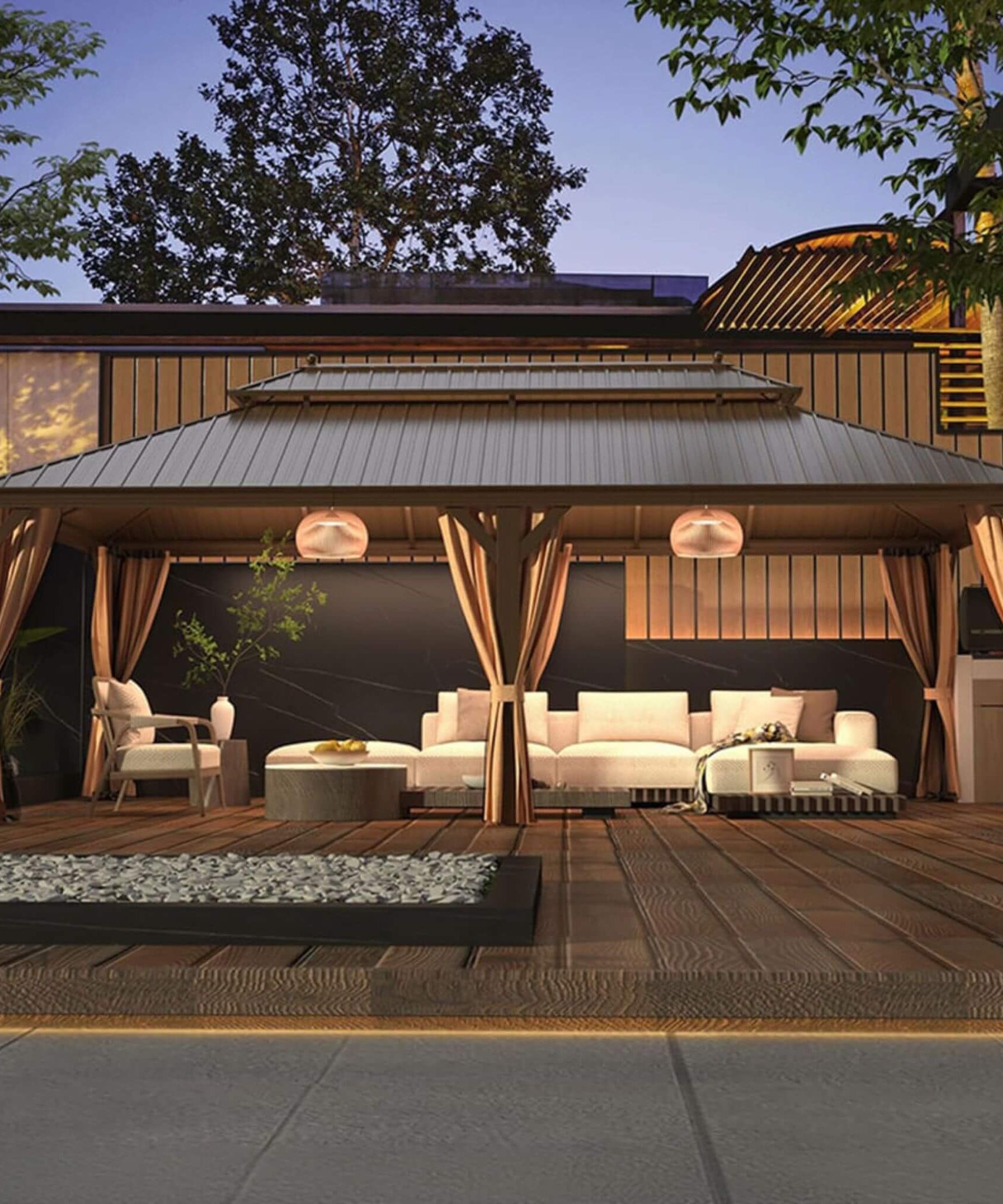 [14X24FT] Alora Heavy-Duty Aluminum Galvanized Steel Double Roof Hardtop Gazebo With Netting And Curtains (SAK41853)