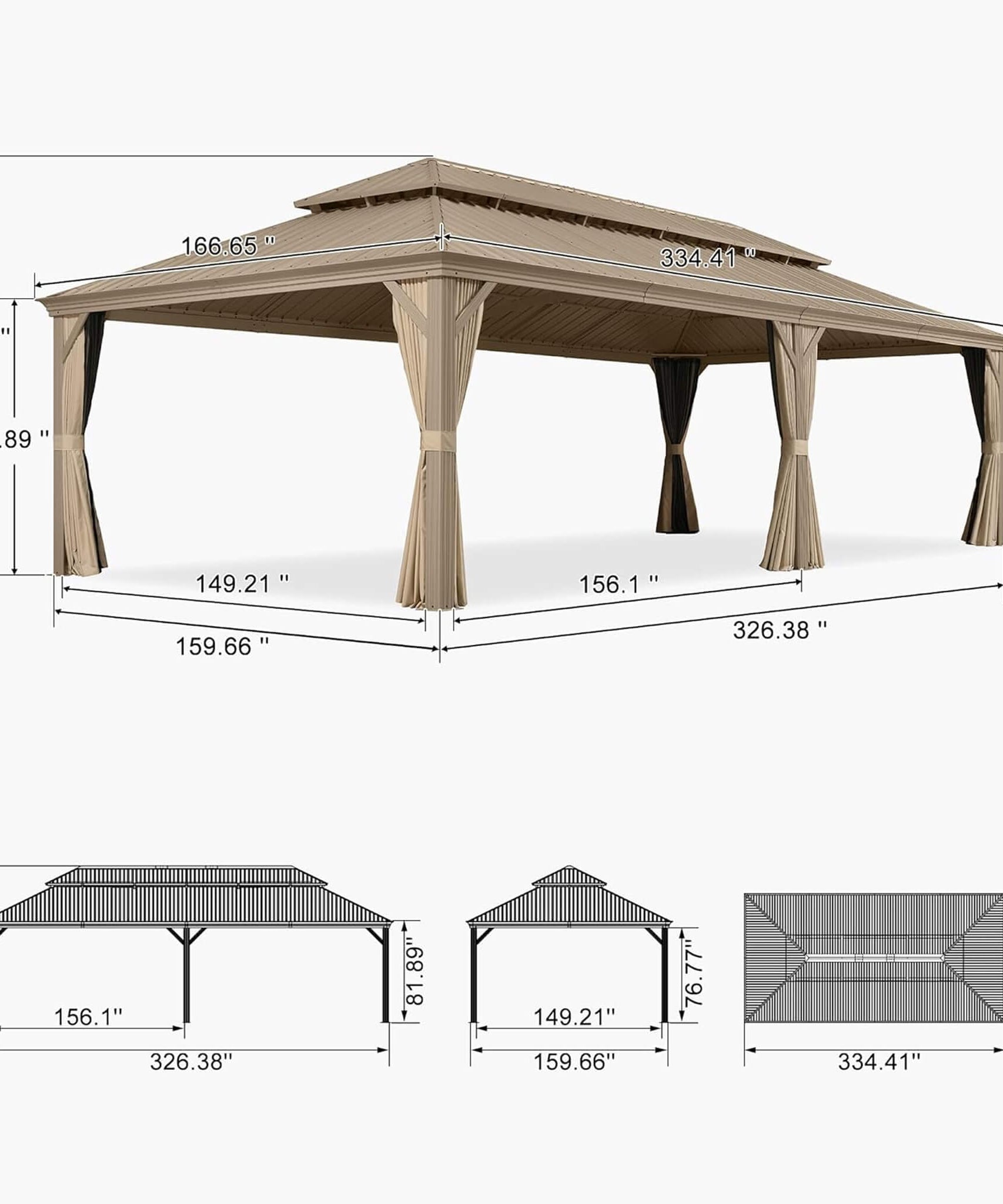 [14X28FT] Alora Extra-Large Hardtop Gazebo With Galvanized Steel Double Roof, Curtains And Netting (SAK85731)