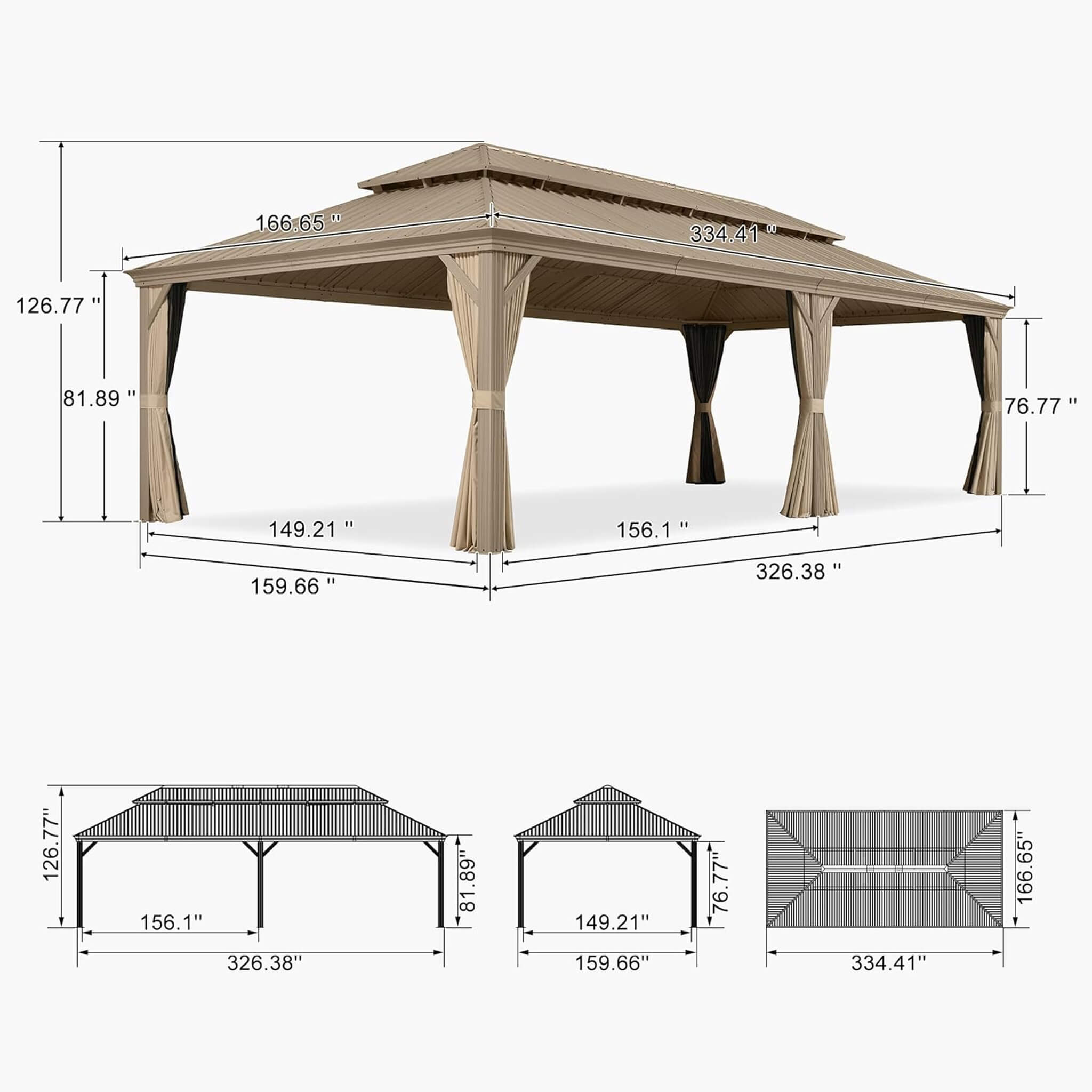 [14X28FT] Alora Extra-Large Hardtop Gazebo With Galvanized Steel Double Roof, Curtains And Netting (SAK85731)