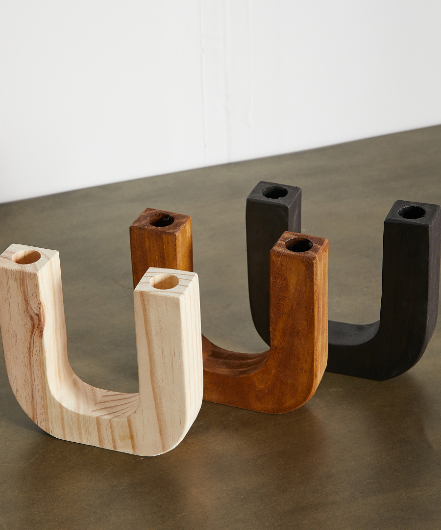 U-Shaped Wooden Double Taper Candlestick Holder