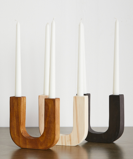 U-Shaped Wooden Double Taper Candlestick Holder
