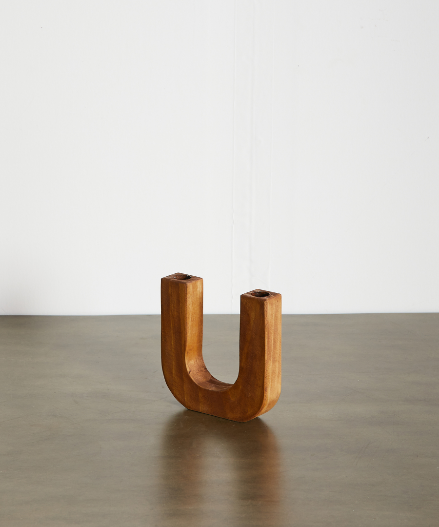 U-Shaped Wooden Double Taper Candlestick Holder