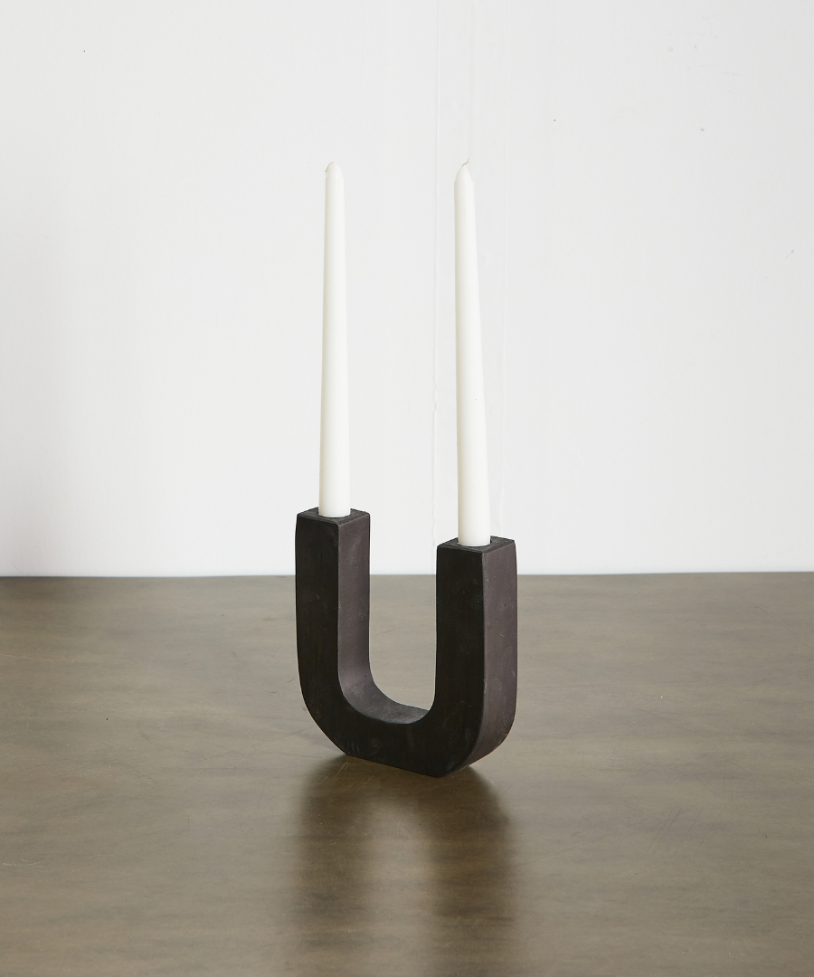 U-Shaped Wooden Double Taper Candlestick Holder