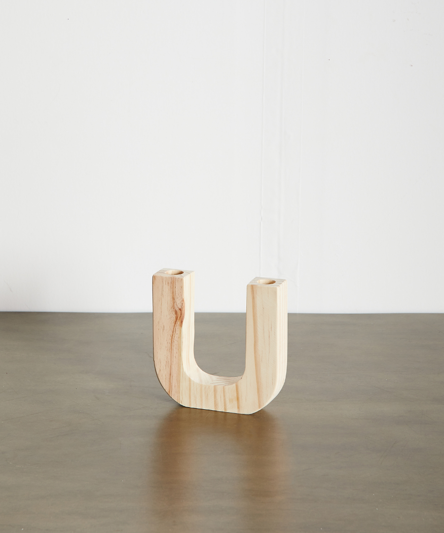U-Shaped Wooden Double Taper Candlestick Holder