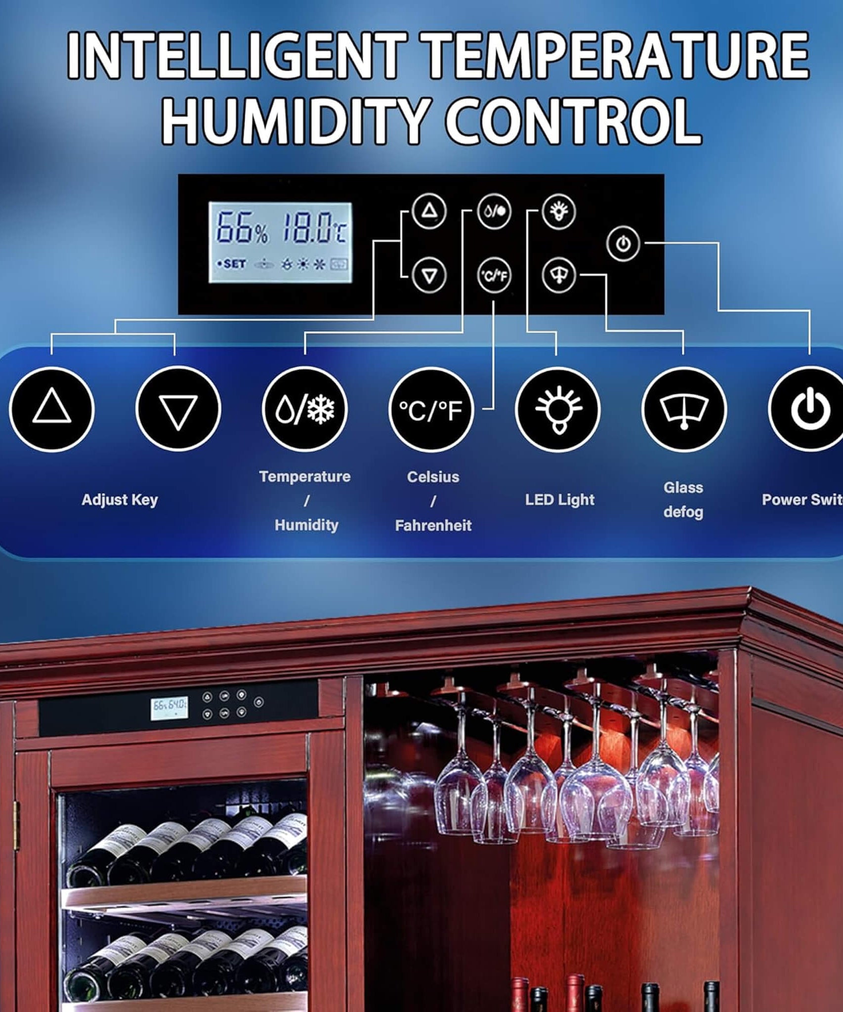 Nuvia 158-Bottle Wooden Wine Cooler Cabinet With Adjustable Temperature And Vacuum Insulation Doors (SAK91827)