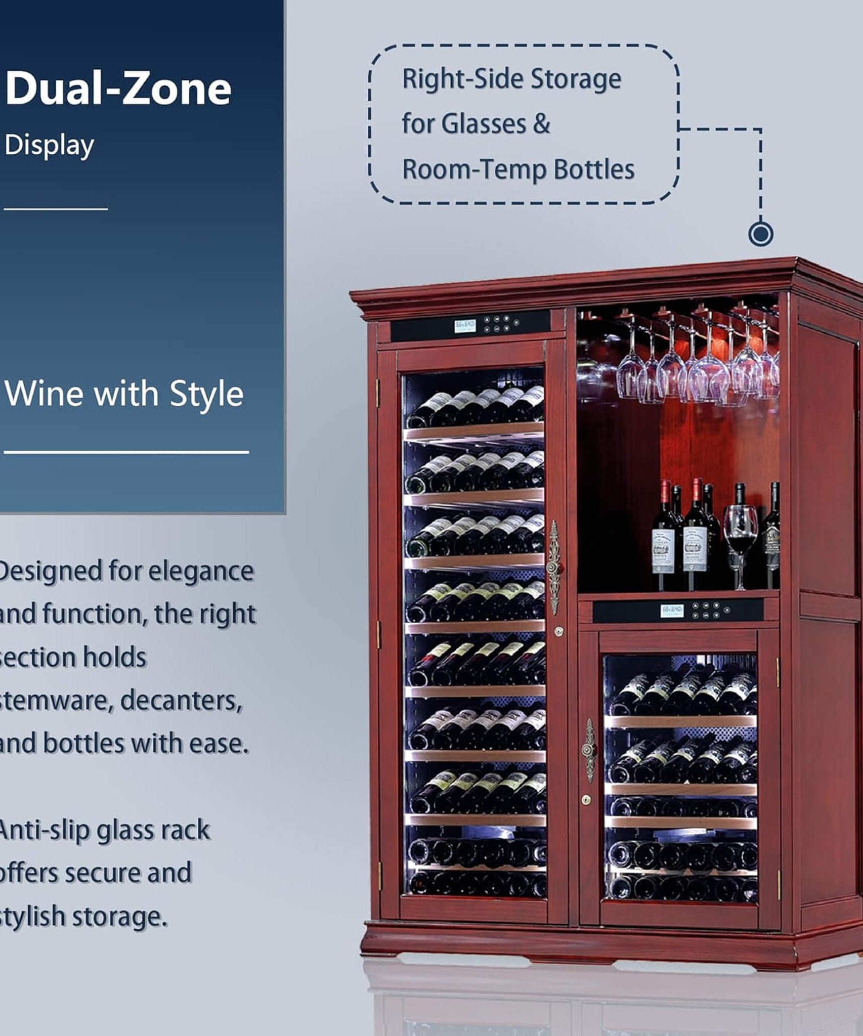 Nuvia 158-Bottle Wooden Wine Cooler Cabinet With Adjustable Temperature And Vacuum Insulation Doors (SAK91827)