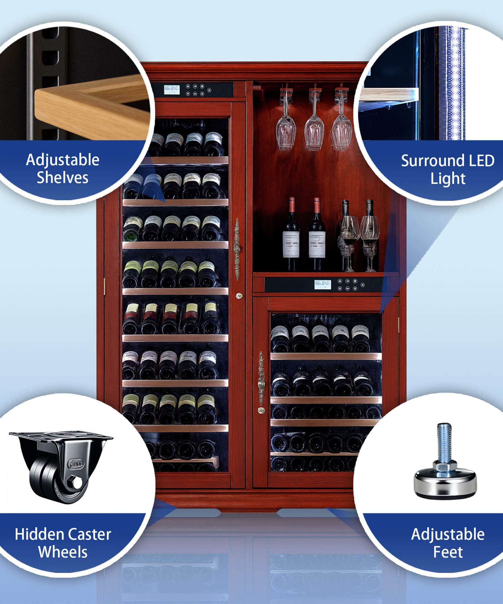Nuvia 158-Bottle Wooden Wine Cooler Cabinet With Adjustable Temperature And Vacuum Insulation Doors (SAK91827)