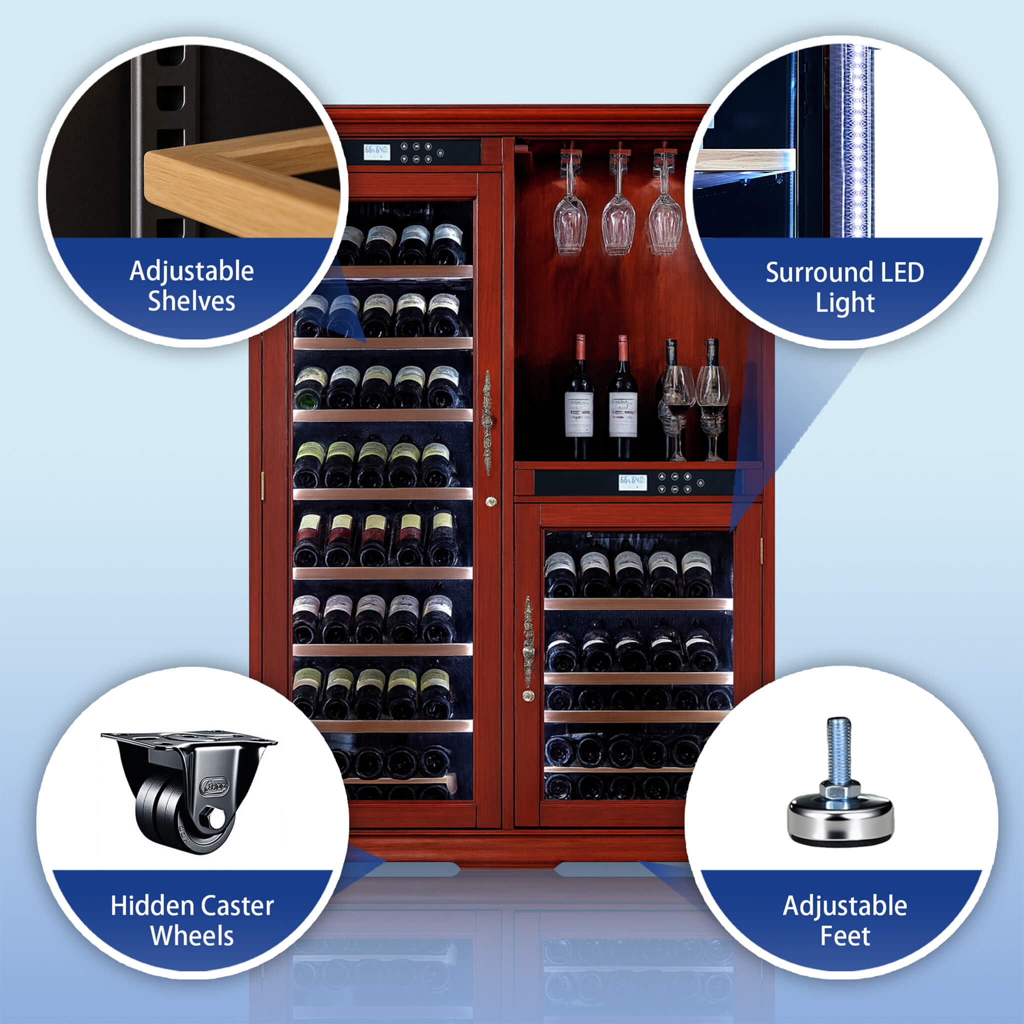 Nuvia 158-Bottle Wooden Wine Cooler Cabinet With Adjustable Temperature And Vacuum Insulation Doors (SAK91827)