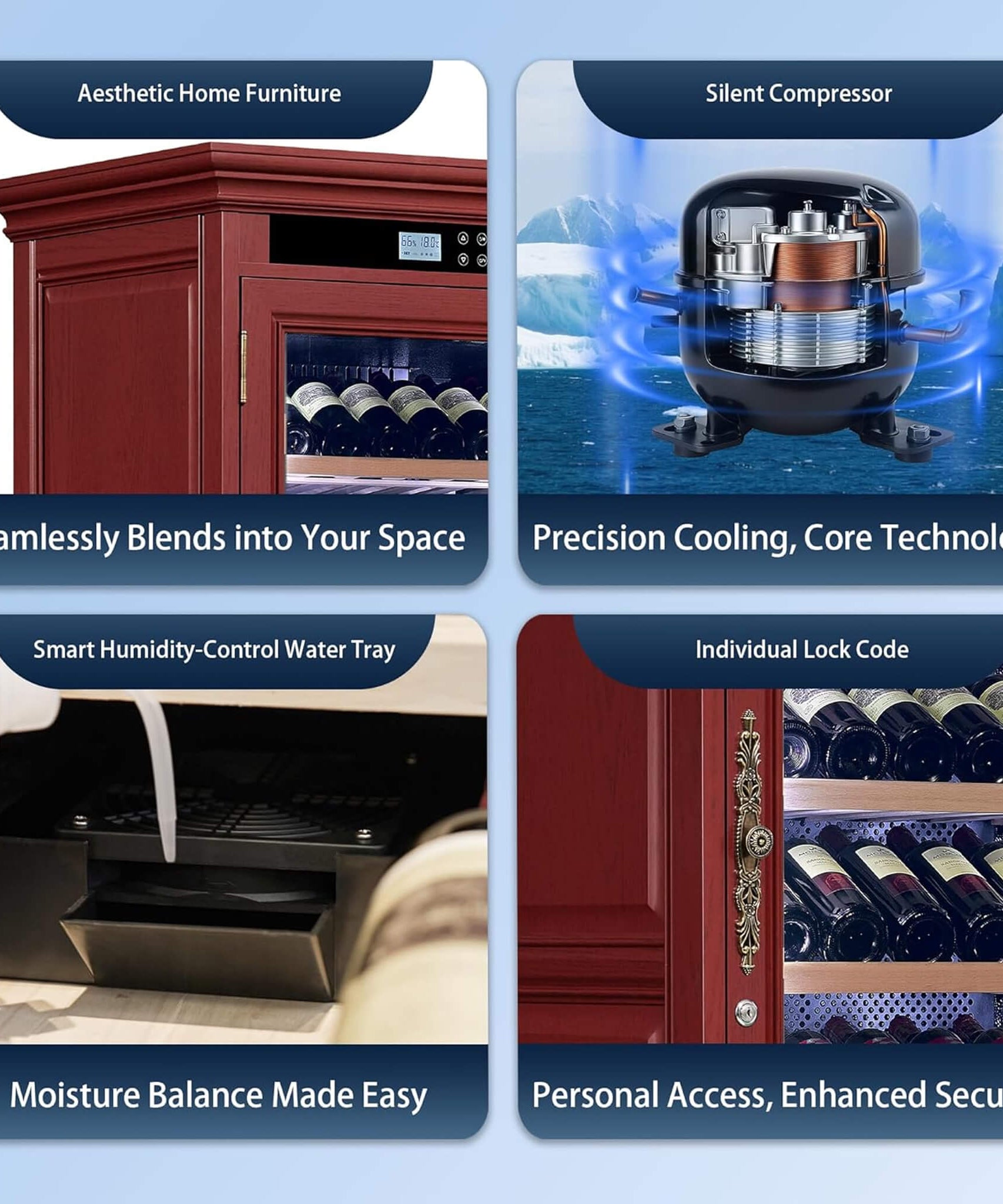 Nuvia 158-Bottle Wooden Wine Cooler Cabinet With Adjustable Temperature And Vacuum Insulation Doors (SAK91827)