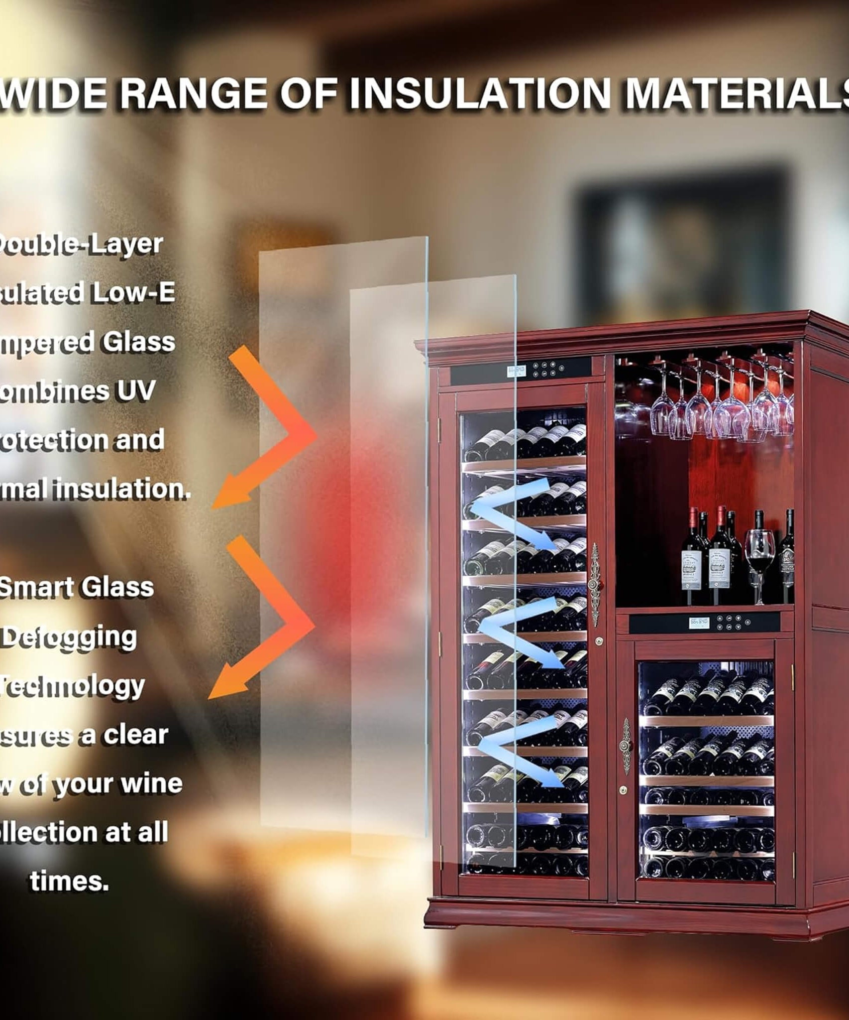Nuvia 158-Bottle Wooden Wine Cooler Cabinet With Adjustable Temperature And Vacuum Insulation Doors (SAK91827)