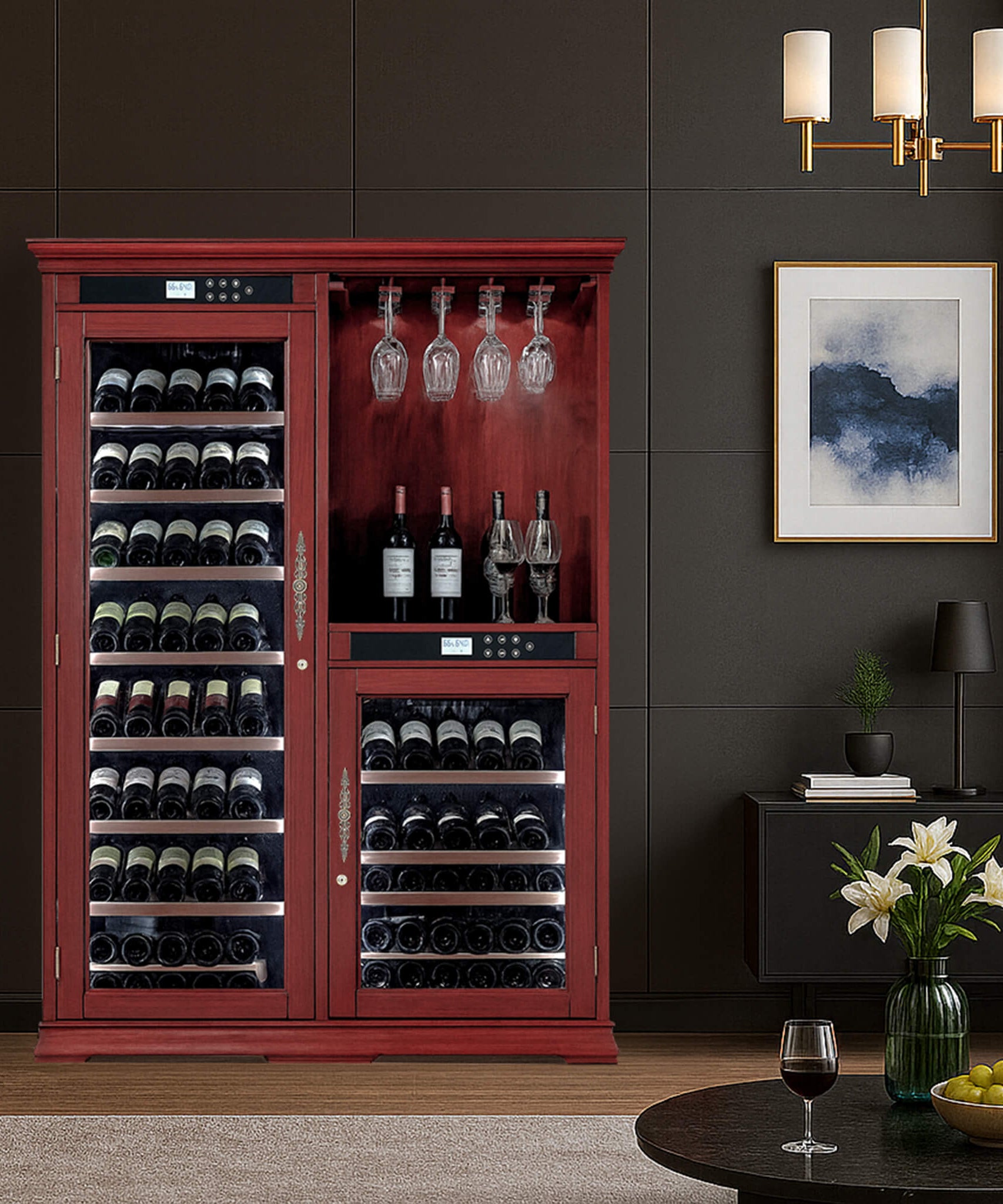 Nuvia 158-Bottle Wooden Wine Cooler Cabinet With Adjustable Temperature And Vacuum Insulation Doors (SAK91827)