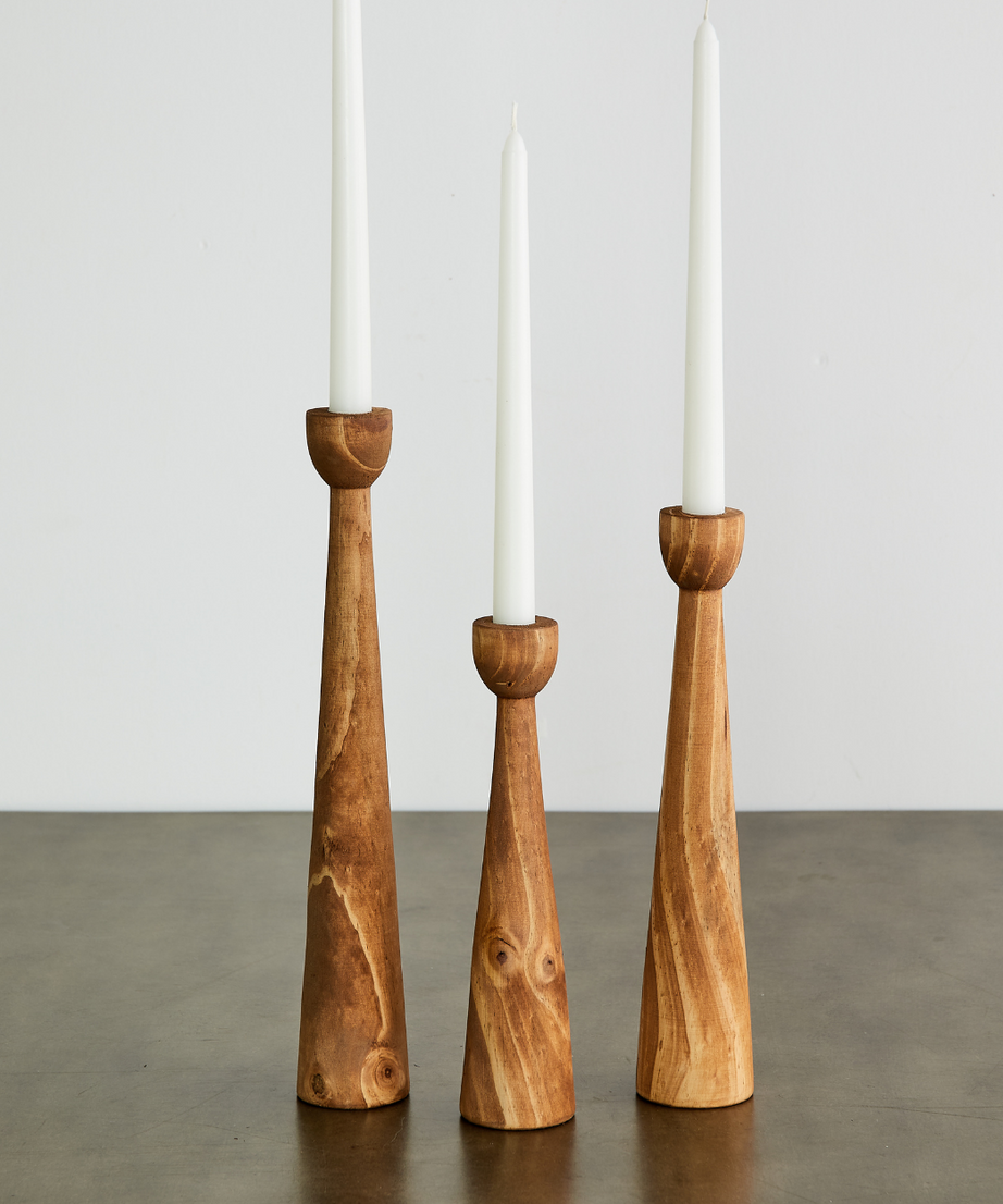 Tapered Candlestick Holder Pine Wood Cognac, Espresso, Natural