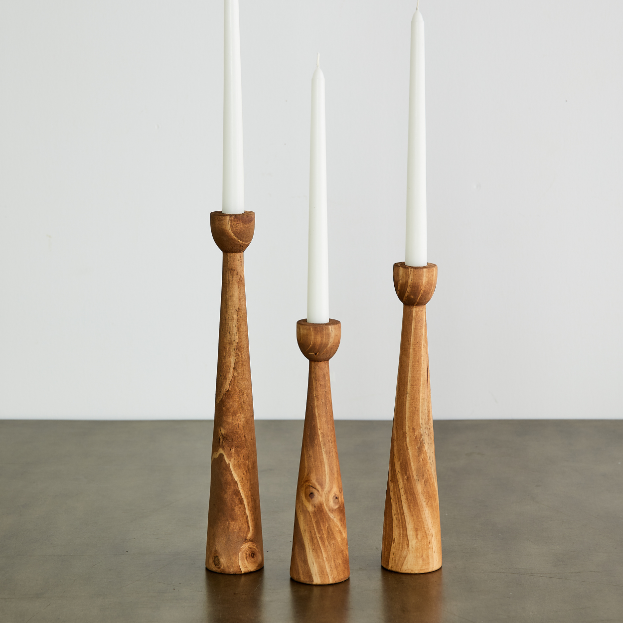 Tapered Candlestick Holder Pine Wood Cognac, Espresso, Natural