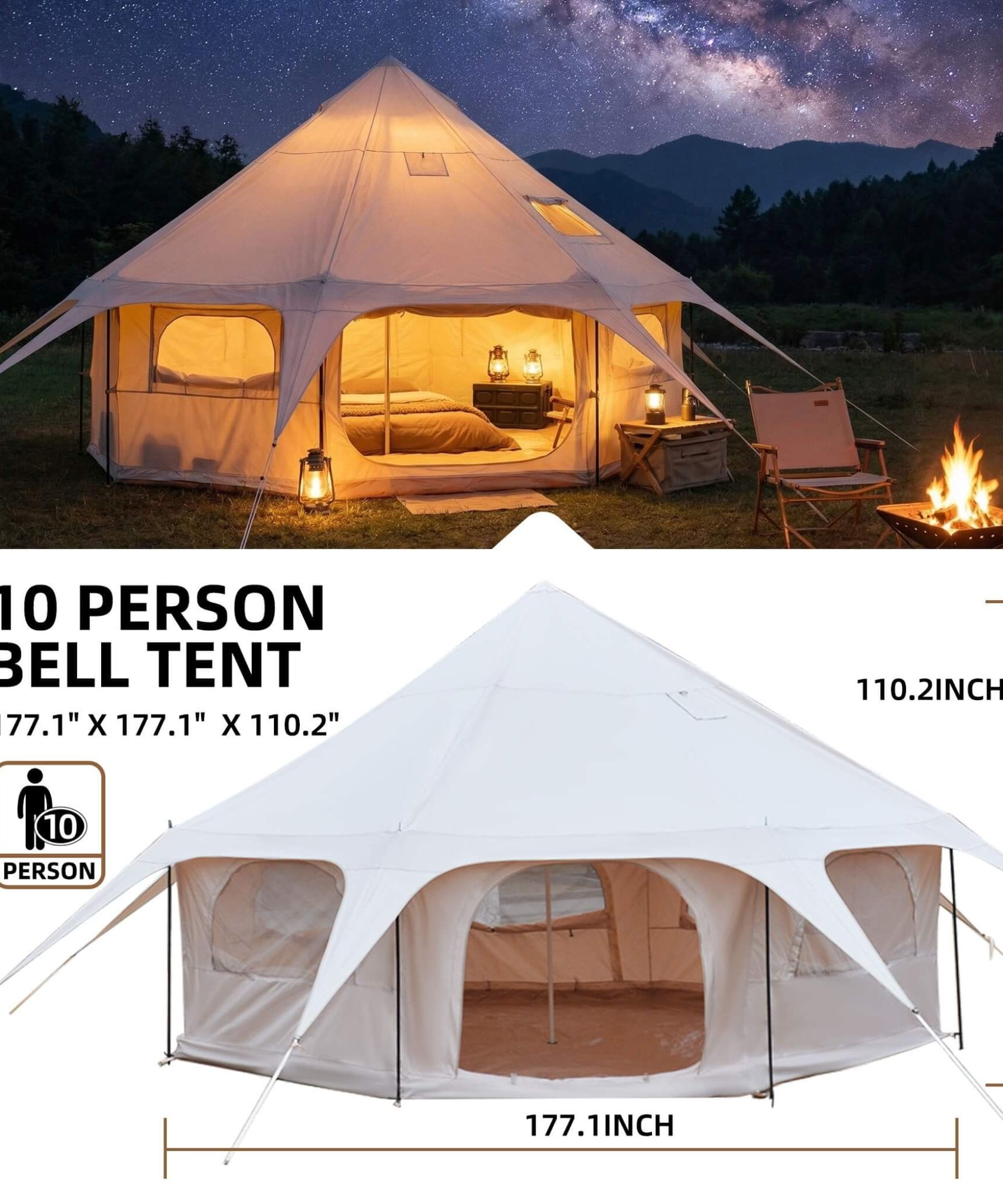 Large 15FT 600D Oxford Bell Tent With Stove Jack For Glamping And Camping (SAK10987)