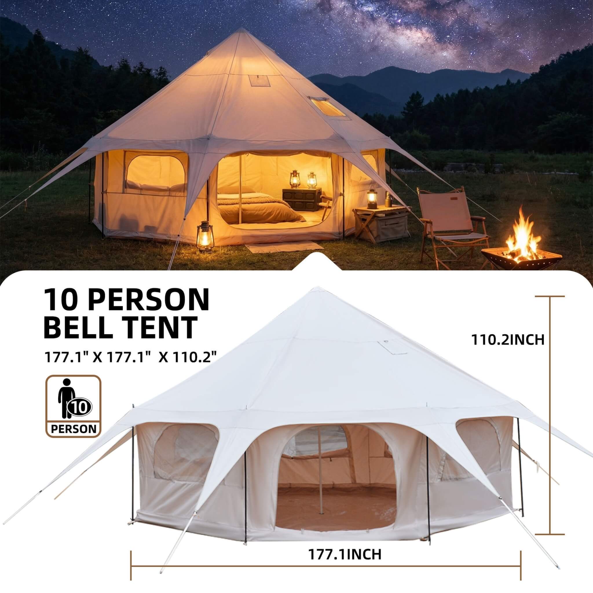 Large 15FT 600D Oxford Bell Tent With Stove Jack For Glamping And Camping (SAK10987)
