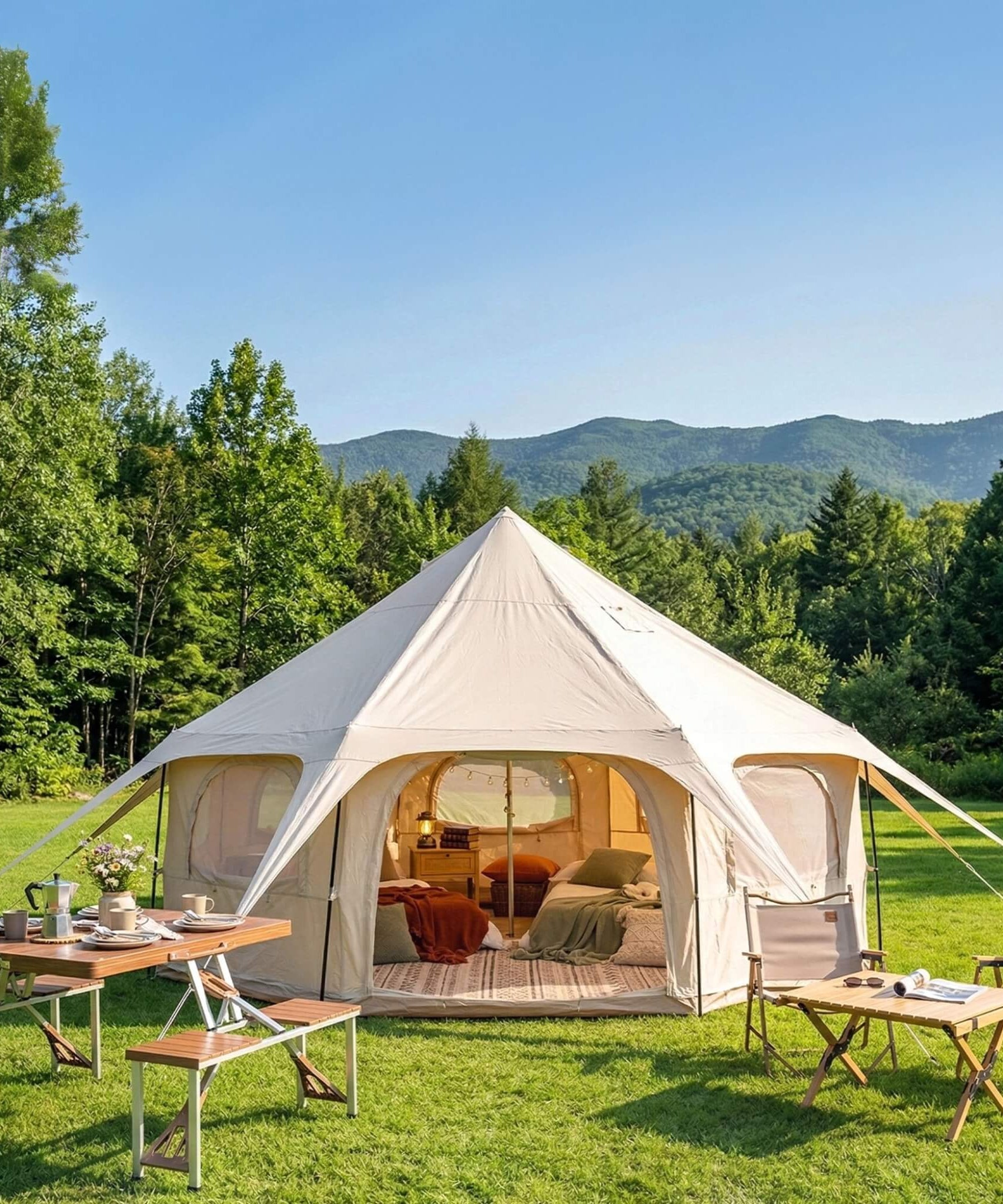 Large 15FT 600D Oxford Bell Tent With Stove Jack For Glamping And Camping (SAK10987)
