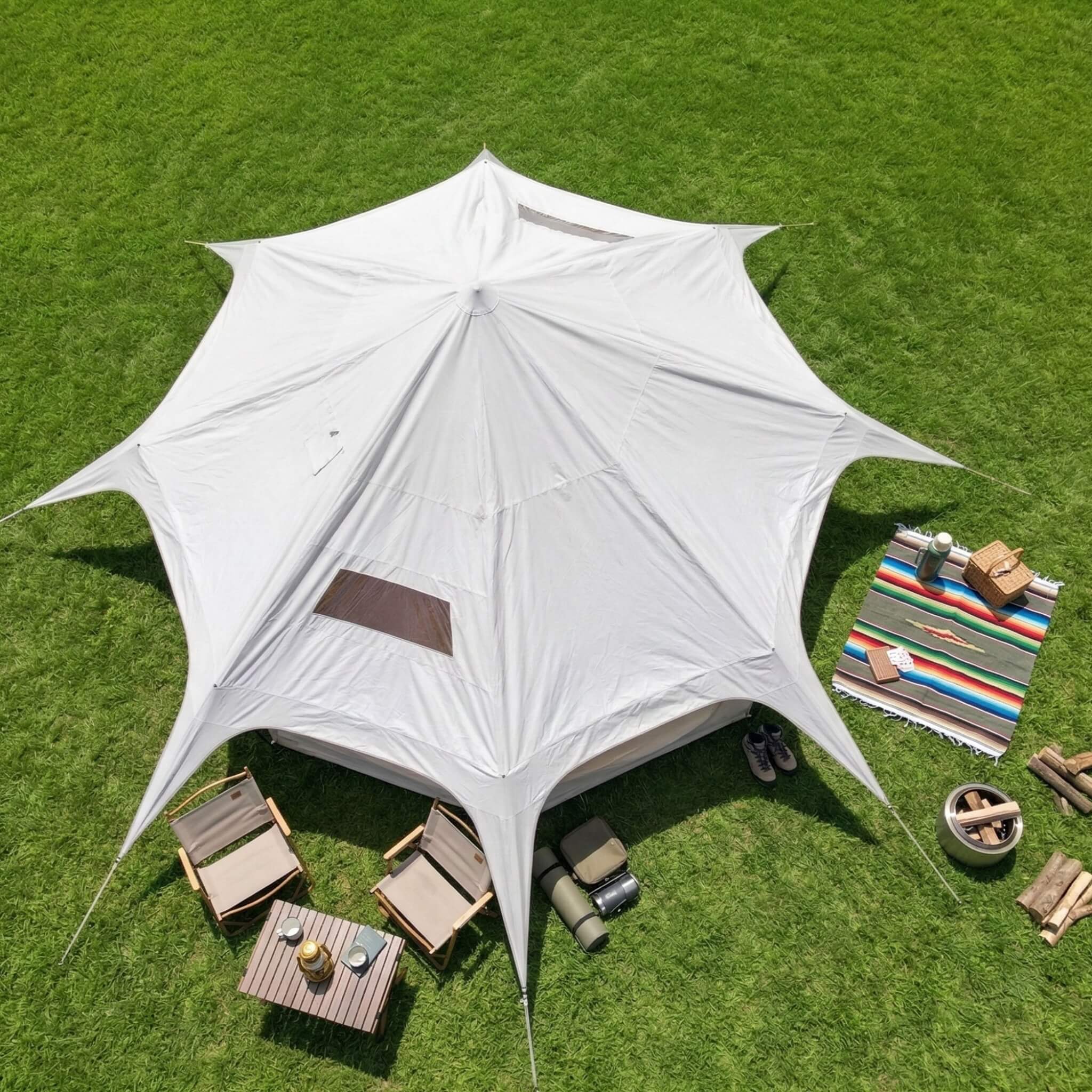 Large 15FT 600D Oxford Bell Tent With Stove Jack For Glamping And Camping (SAK10987)