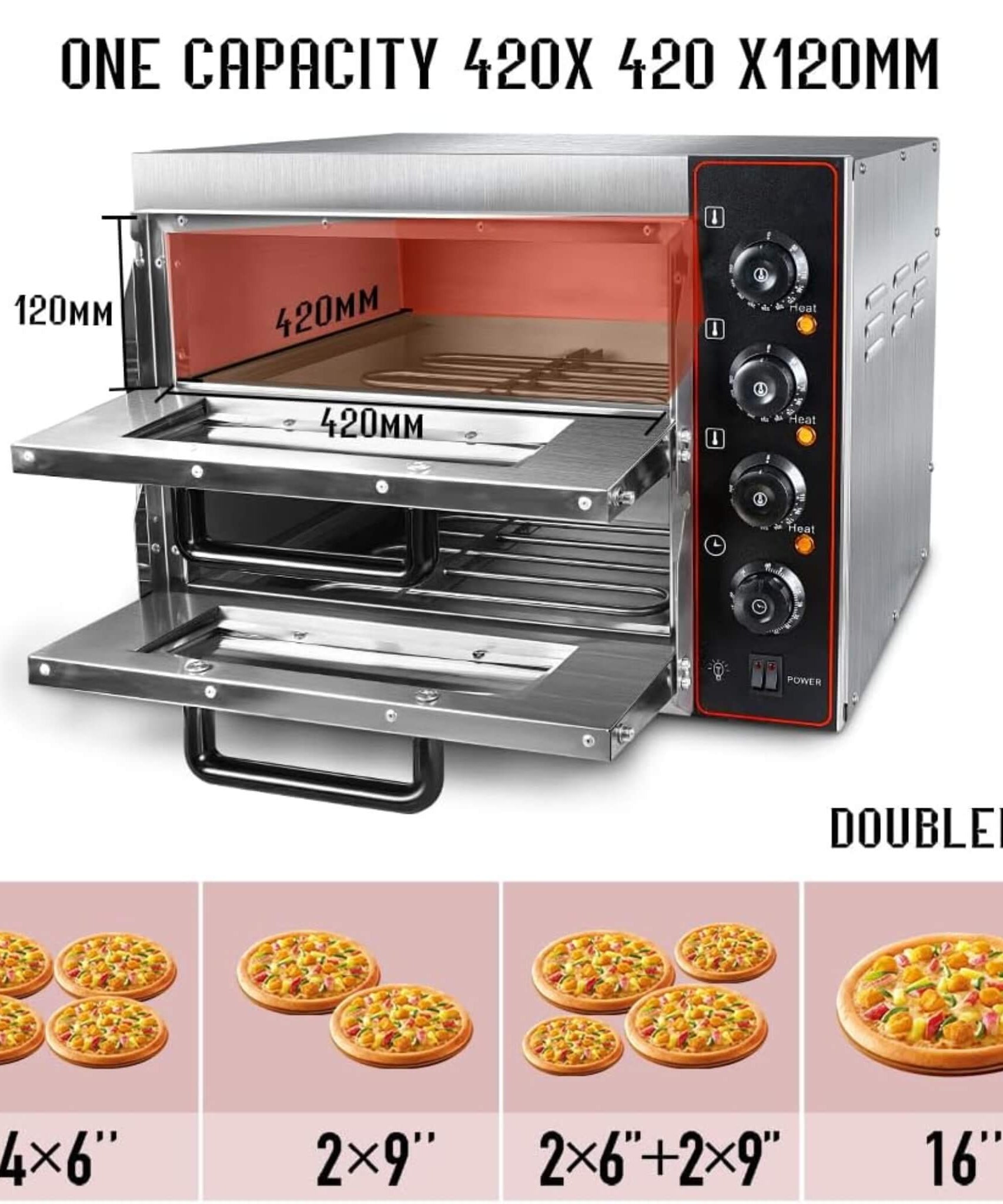 16-Inch Commercial Stainless Steel Double Deck 3000W 110V Electric Pizza Oven (SAK85429)