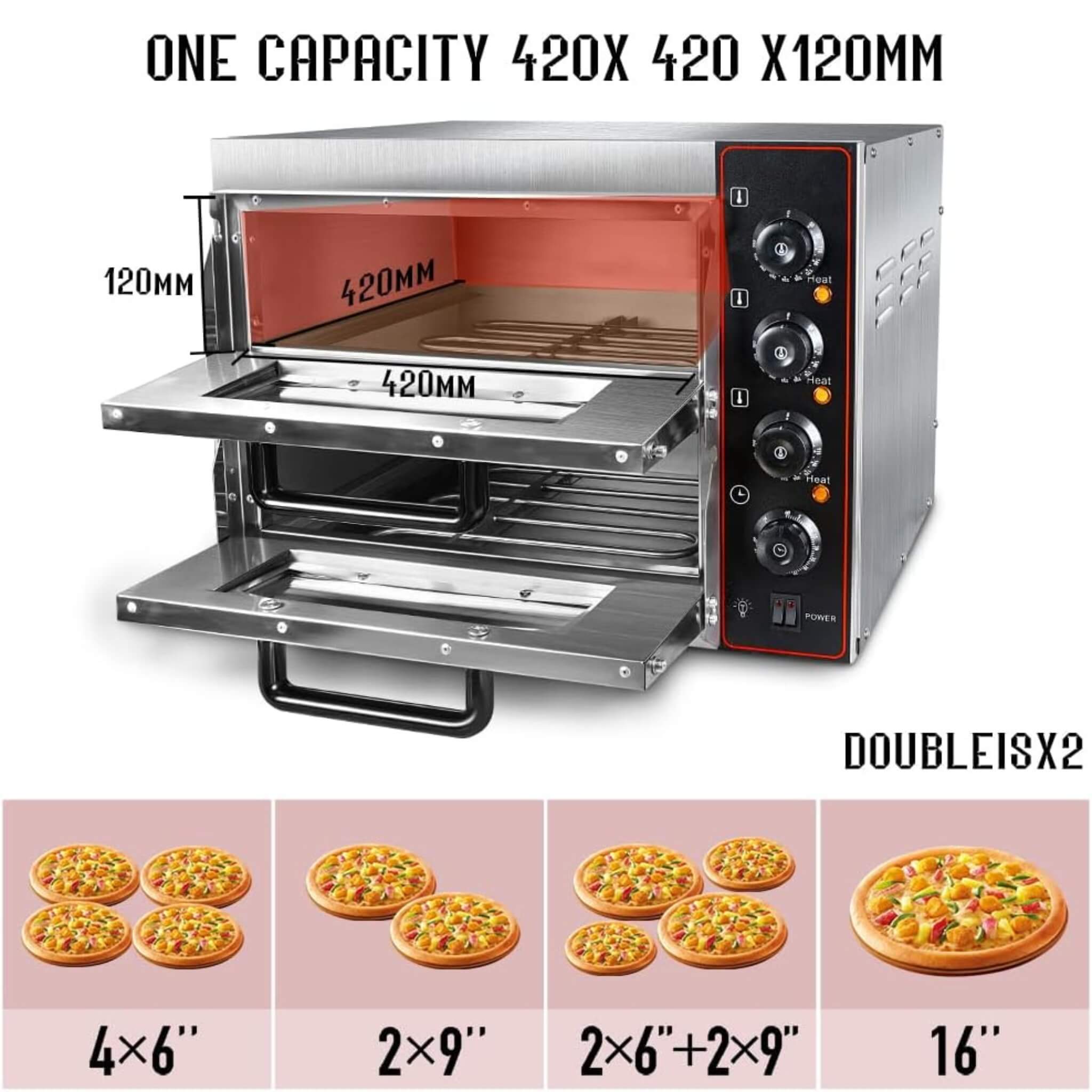 16-Inch Commercial Stainless Steel Double Deck 3000W 110V Electric Pizza Oven (SAK85429)