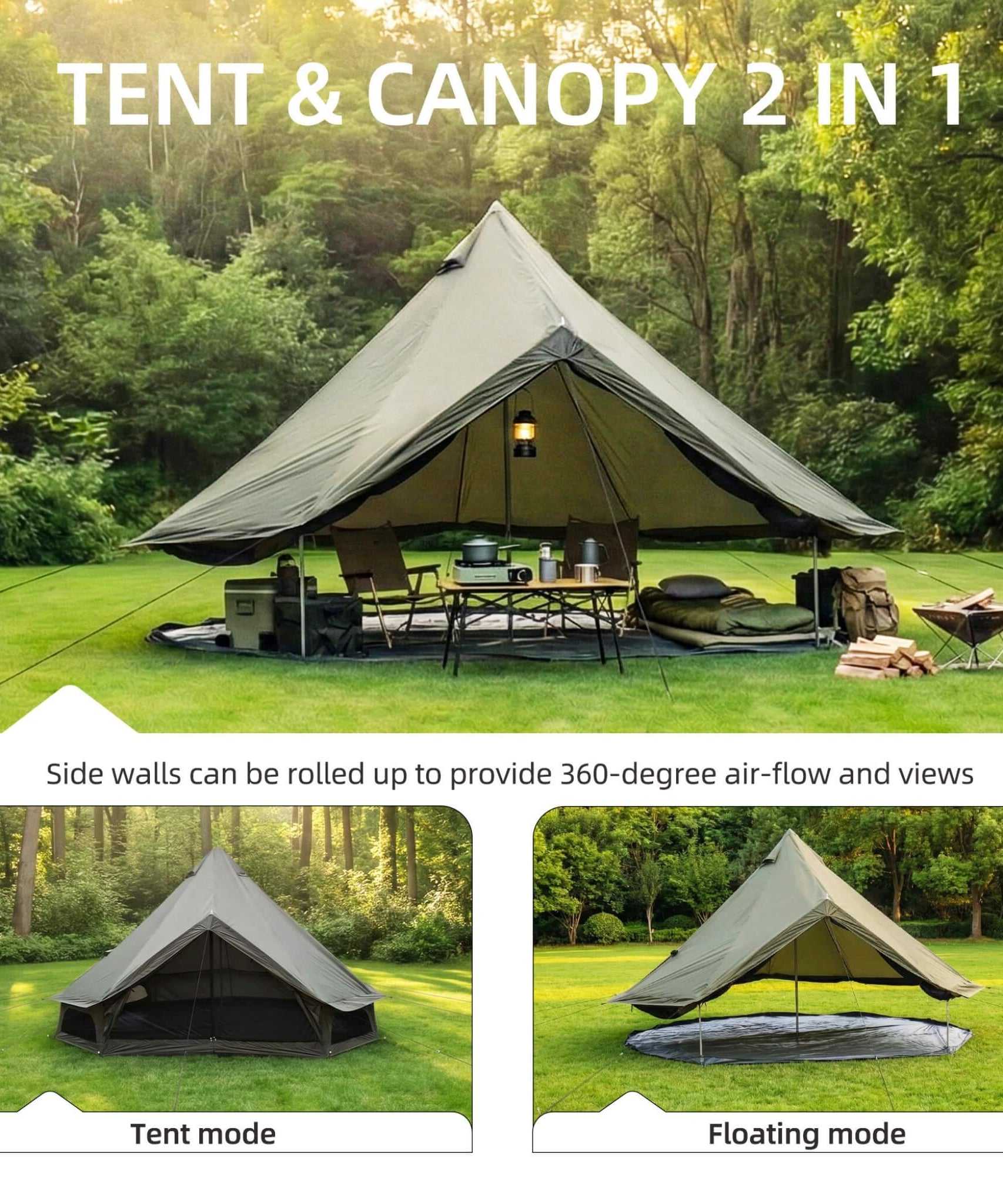 Large 16FT 10-Person All-Season Waterproof Bell Tent With Stove Jack (SAK31584)