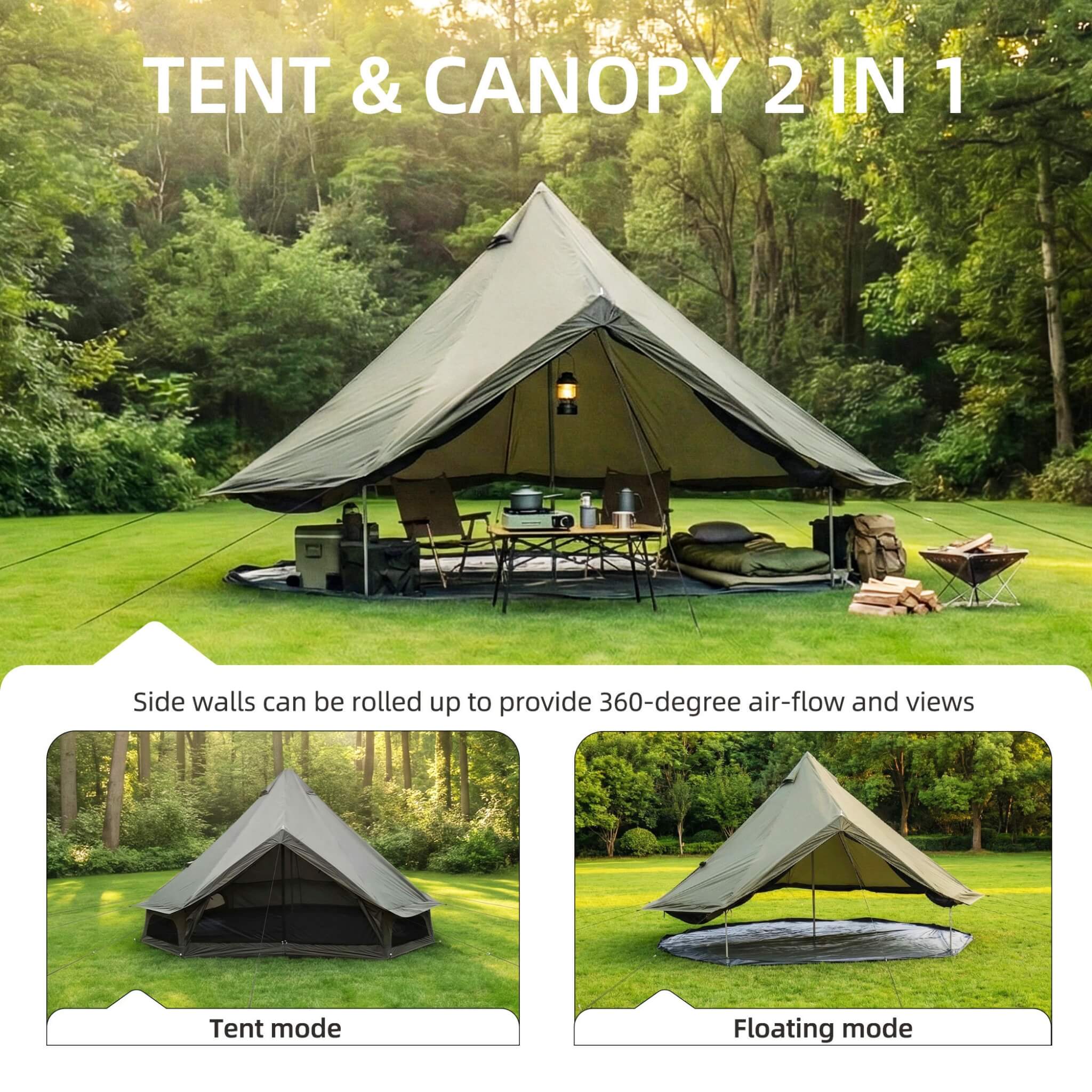 Large 16FT 10-Person All-Season Waterproof Bell Tent With Stove Jack (SAK31584)