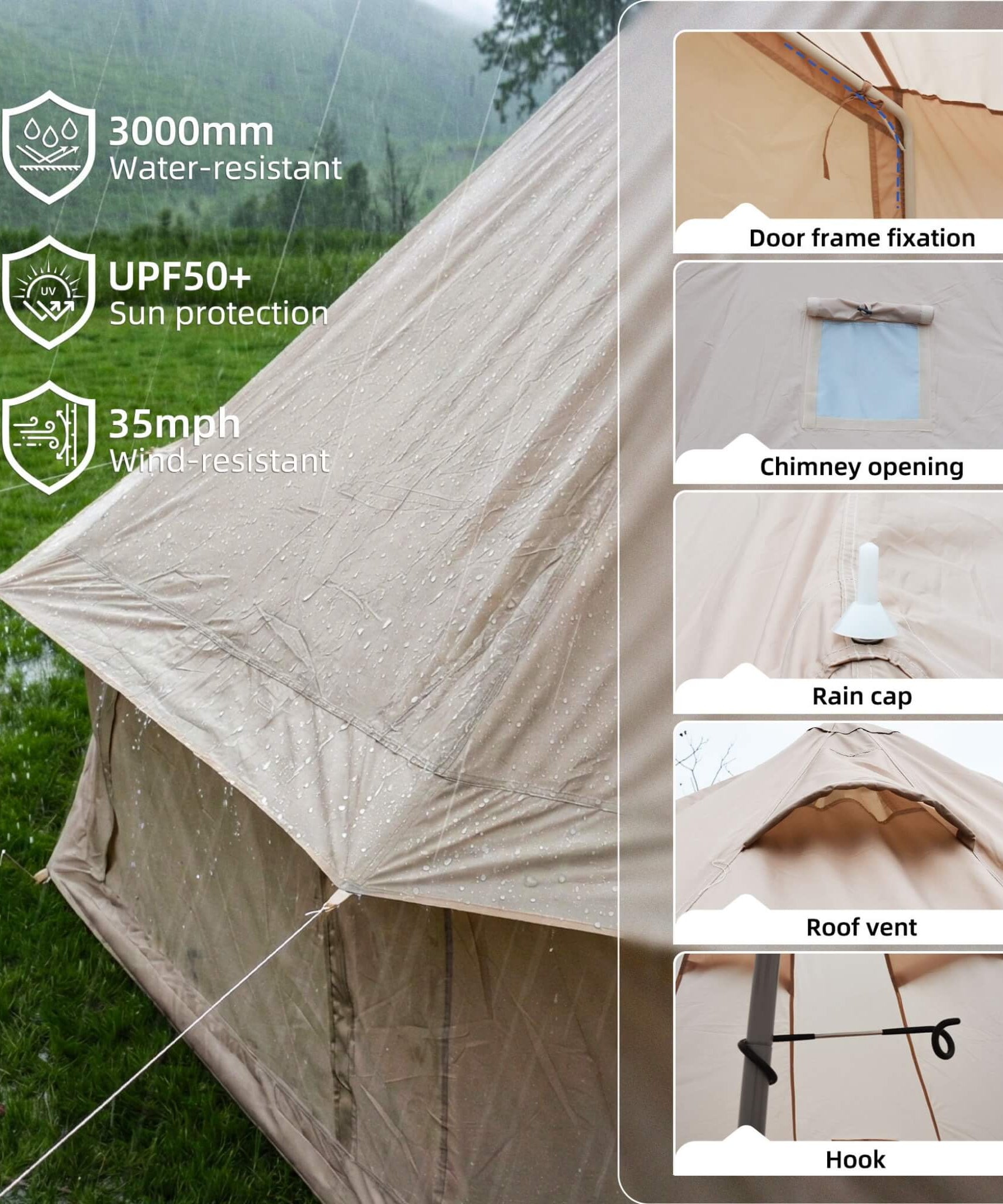 Large 16FT 10-Person All-Season Waterproof Bell Tent With Stove Jack (SAK31584)