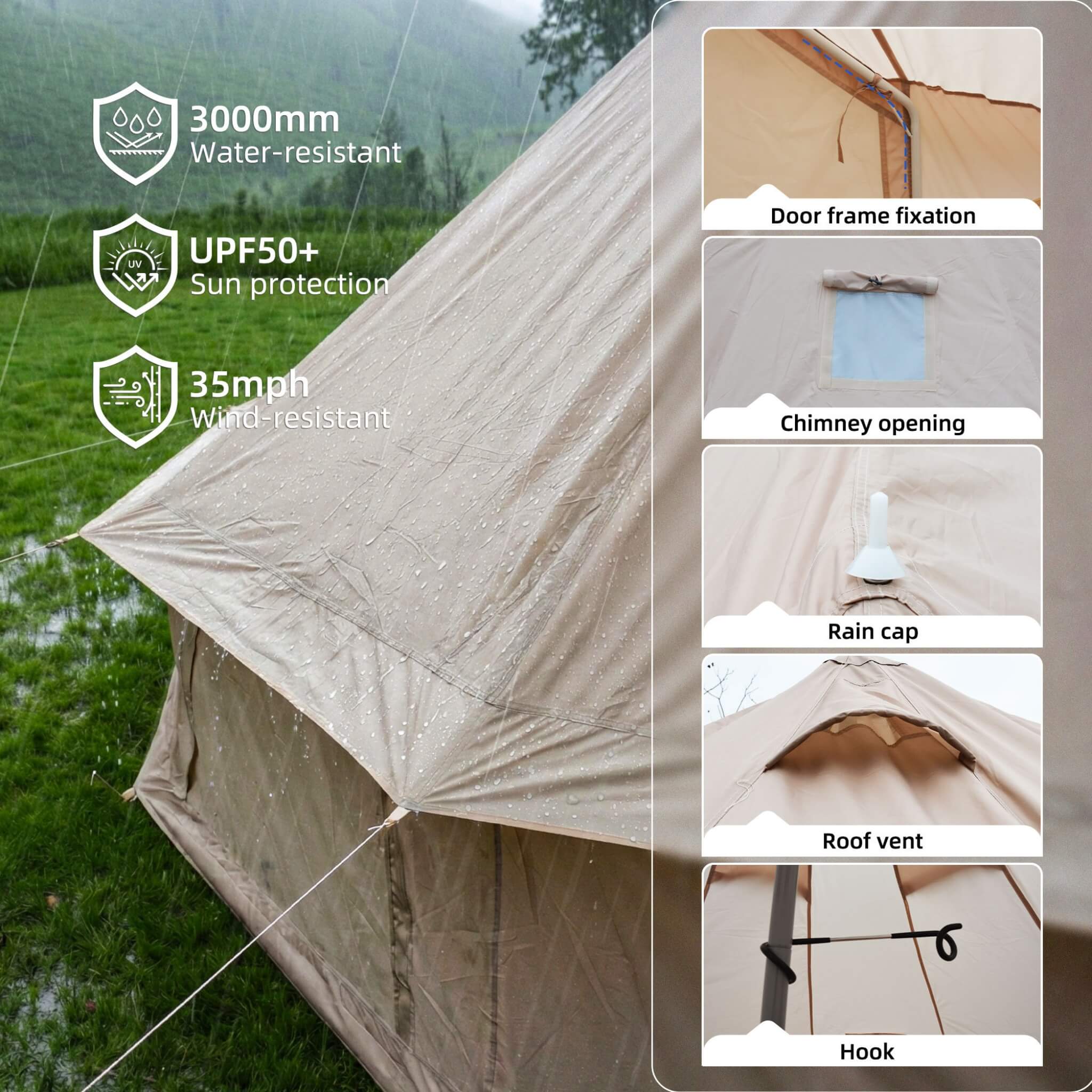Large 16FT 10-Person All-Season Waterproof Bell Tent With Stove Jack (SAK31584)