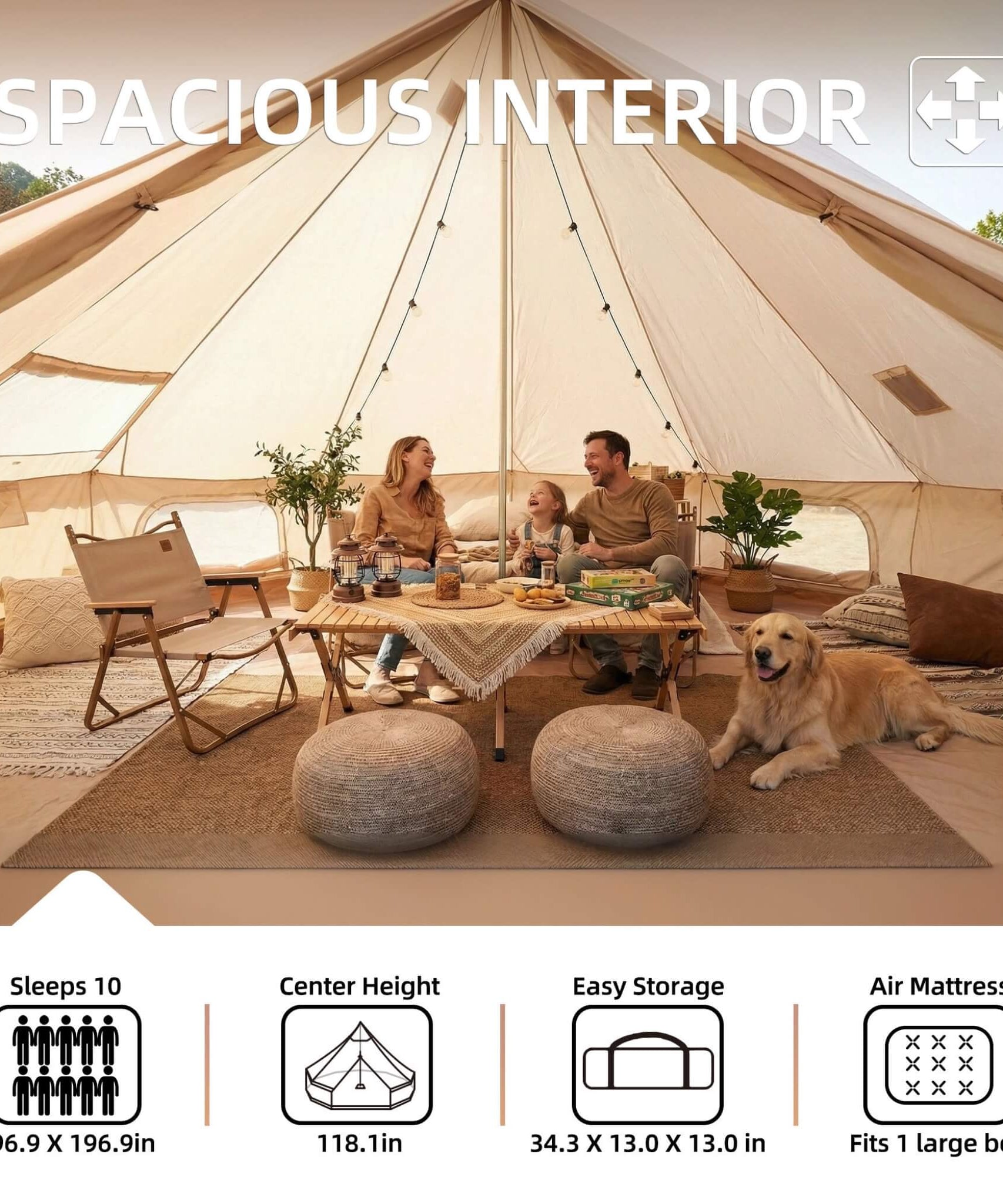 Large 16FT 10-Person All-Season Waterproof Bell Tent With Stove Jack (SAK31584)