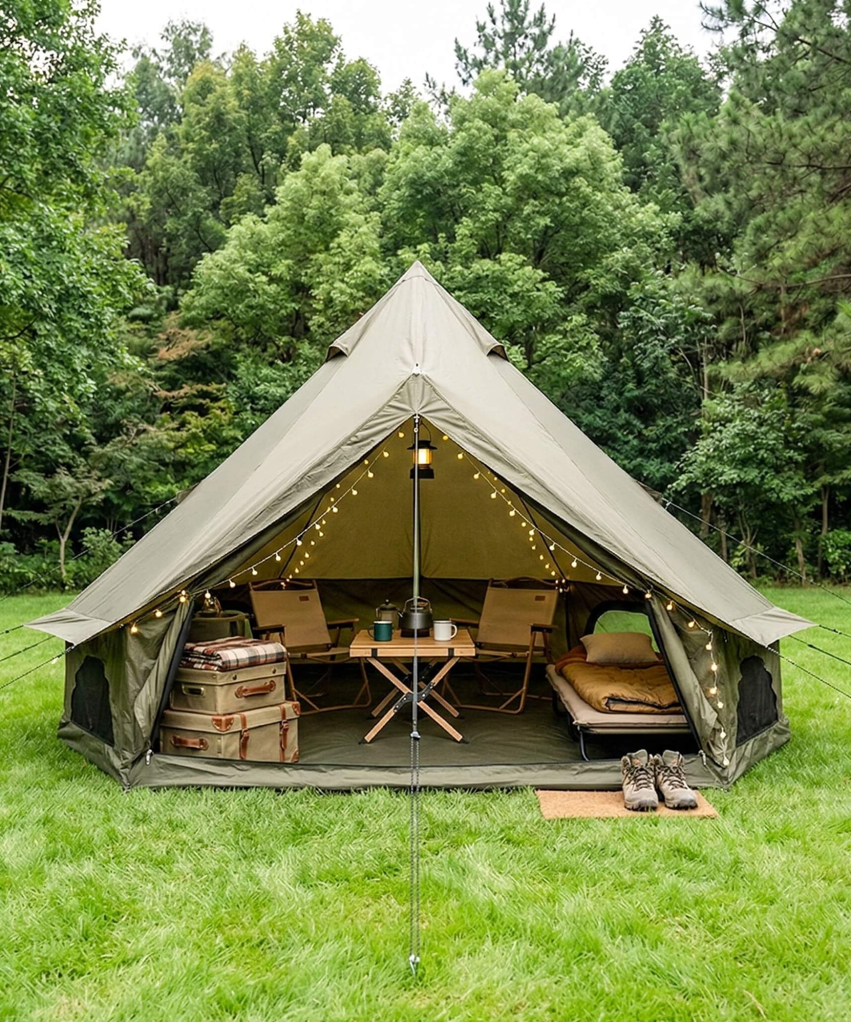 Large 16FT 10-Person All-Season Waterproof Bell Tent With Stove Jack (SAK31584)