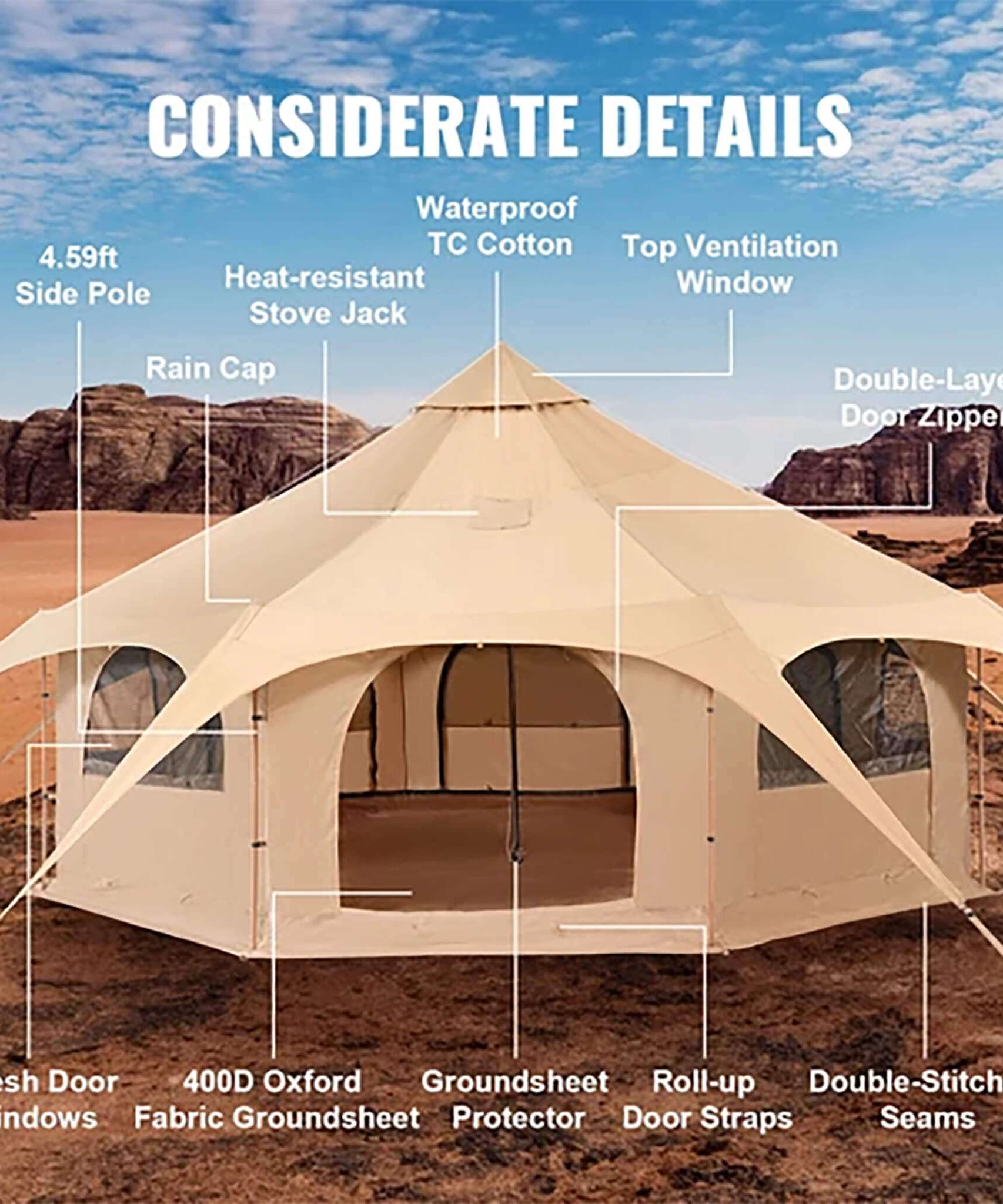 16FT Large Premium 4-Season 8-Person Bell Yurt Tent With Stove Jack (SAK75947)