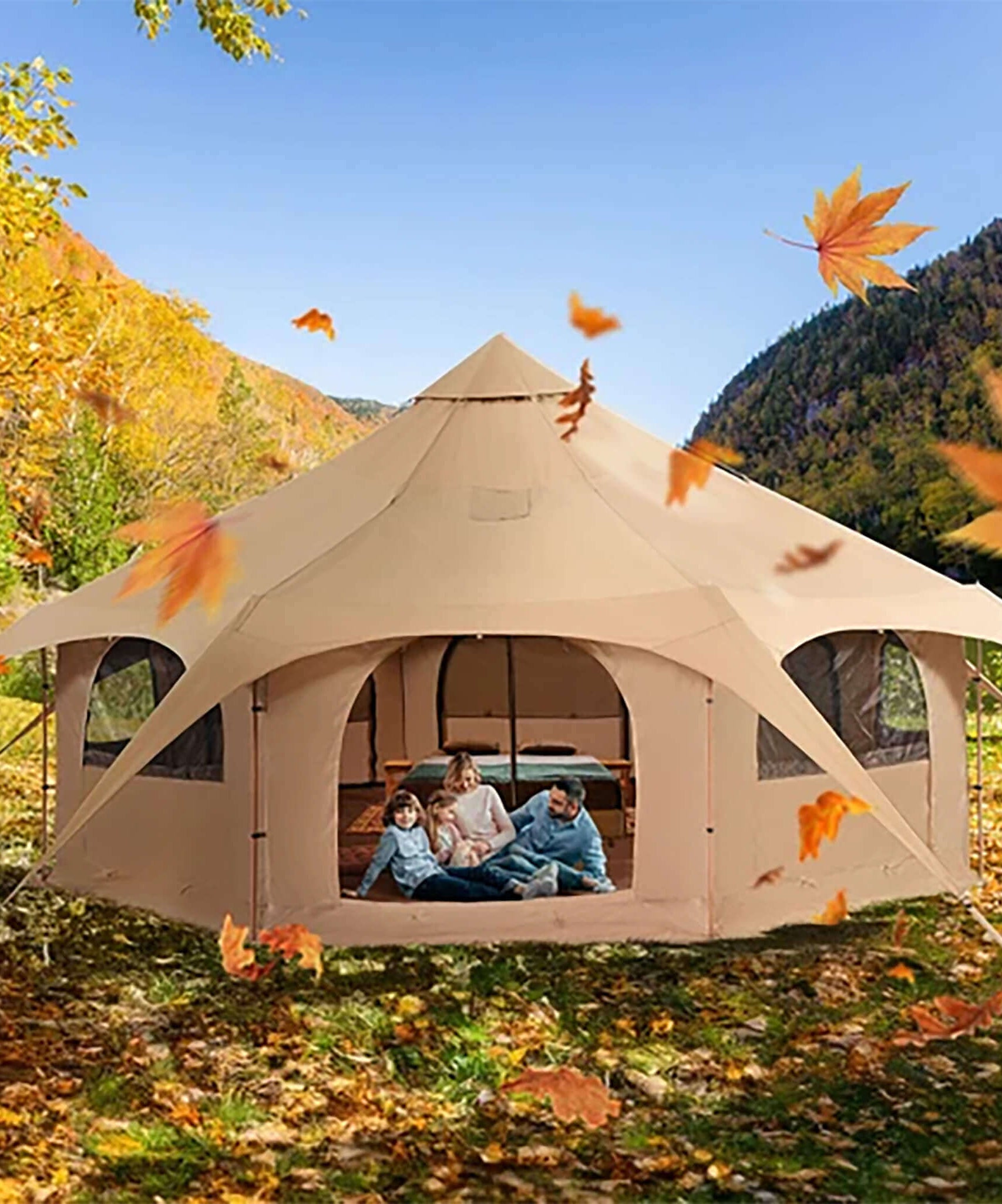 16FT Large Premium 4-Season 8-Person Bell Yurt Tent With Stove Jack (SAK75947)