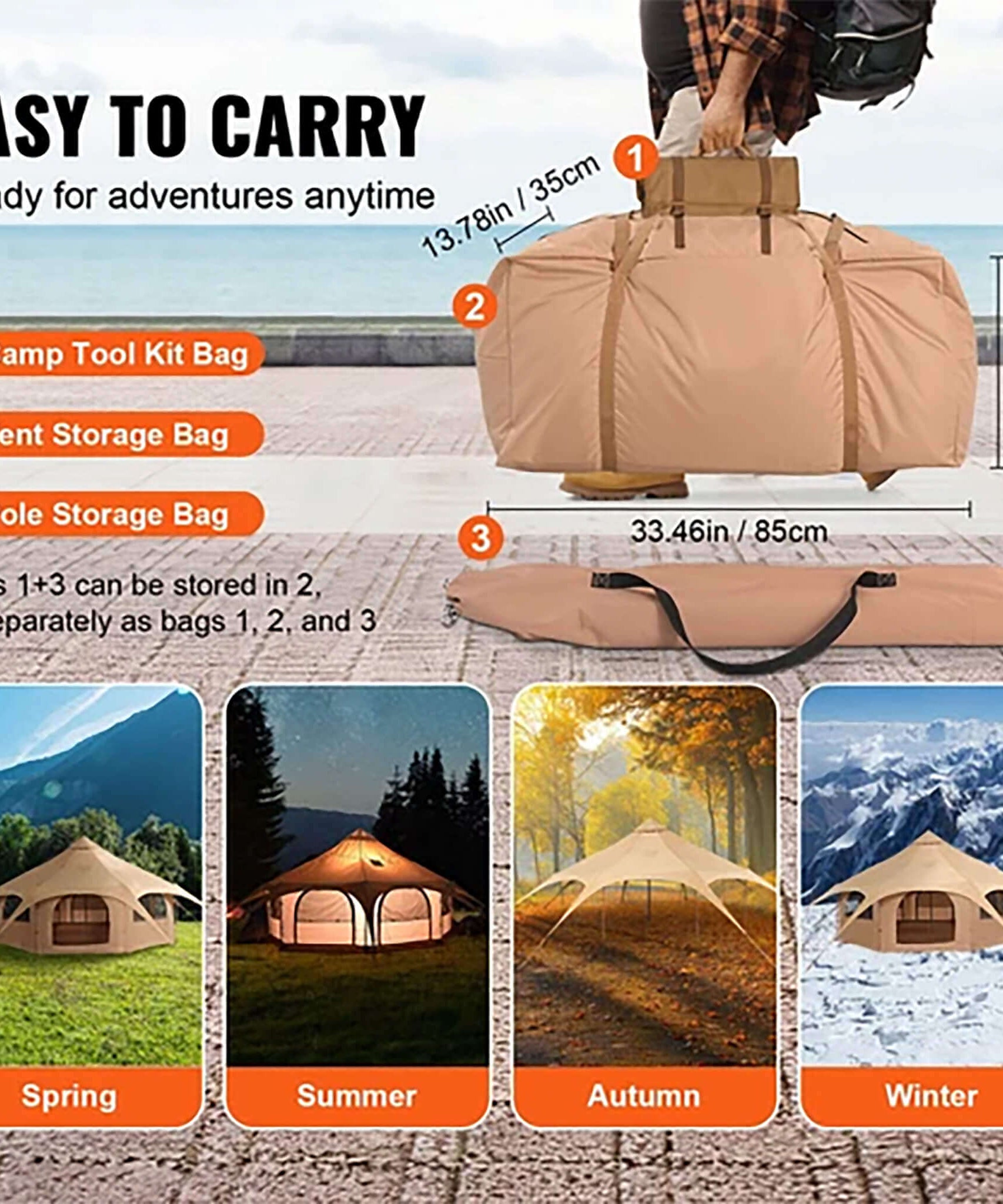 16FT Large Premium 4-Season 8-Person Bell Yurt Tent With Stove Jack (SAK75947)