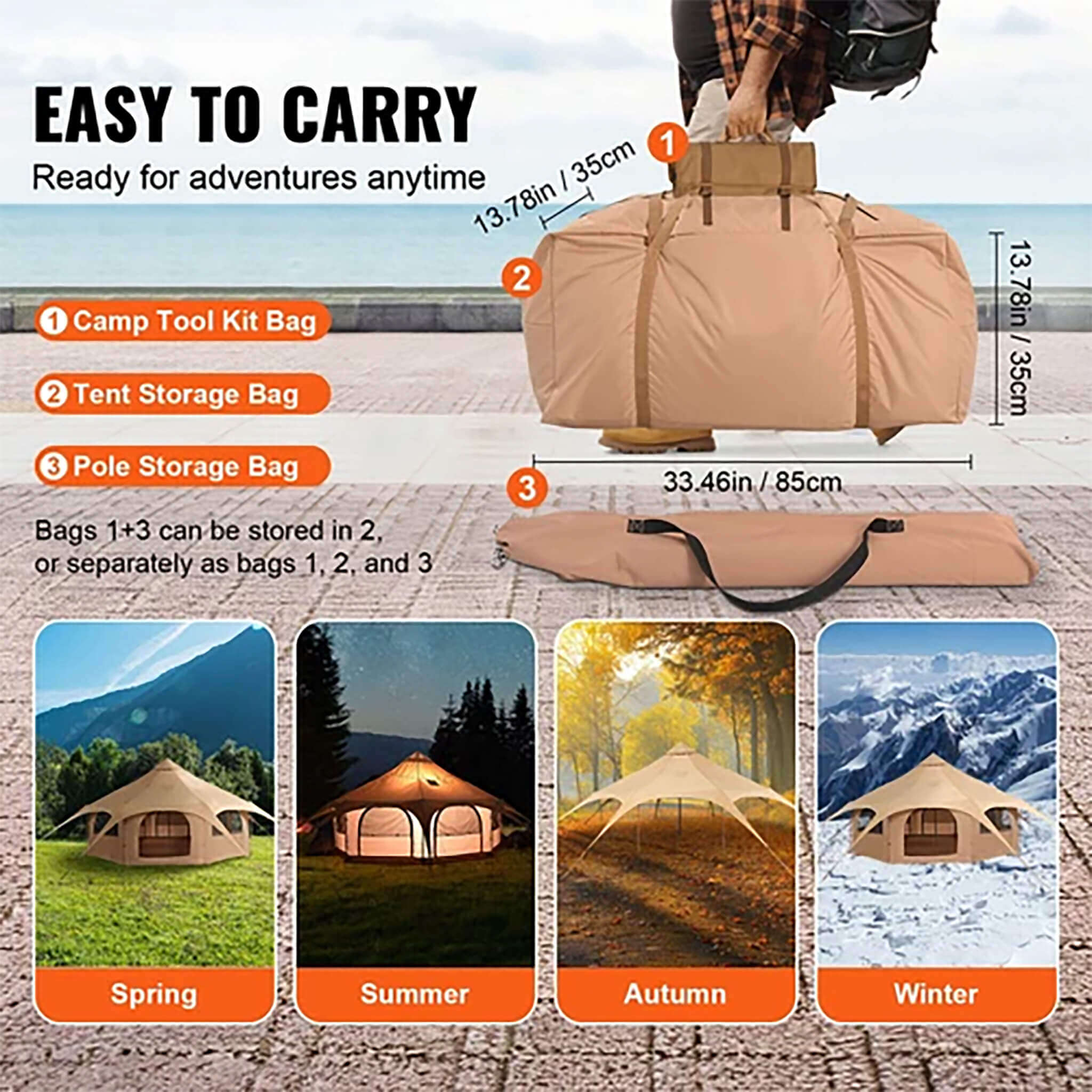 16FT Large Premium 4-Season 8-Person Bell Yurt Tent With Stove Jack (SAK75947)