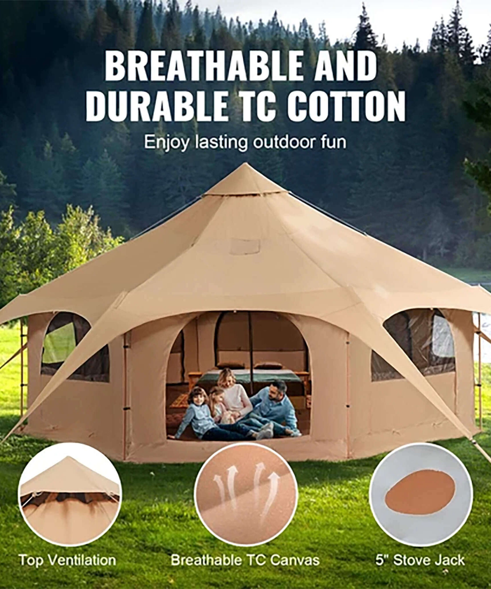 16FT Large Premium 4-Season 8-Person Bell Yurt Tent With Stove Jack (SAK75947)