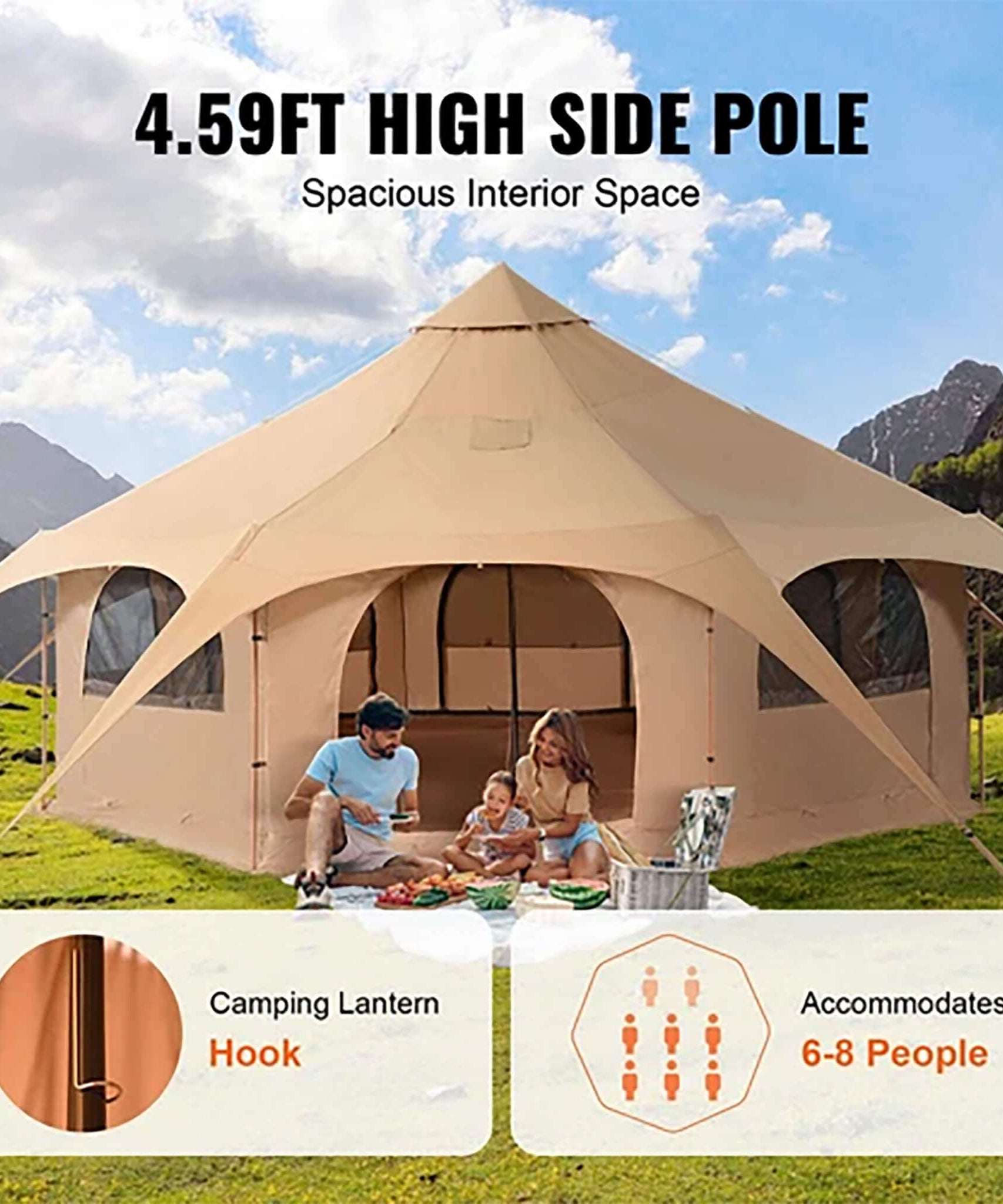 16FT Large Premium 4-Season 8-Person Bell Yurt Tent With Stove Jack (SAK75947)