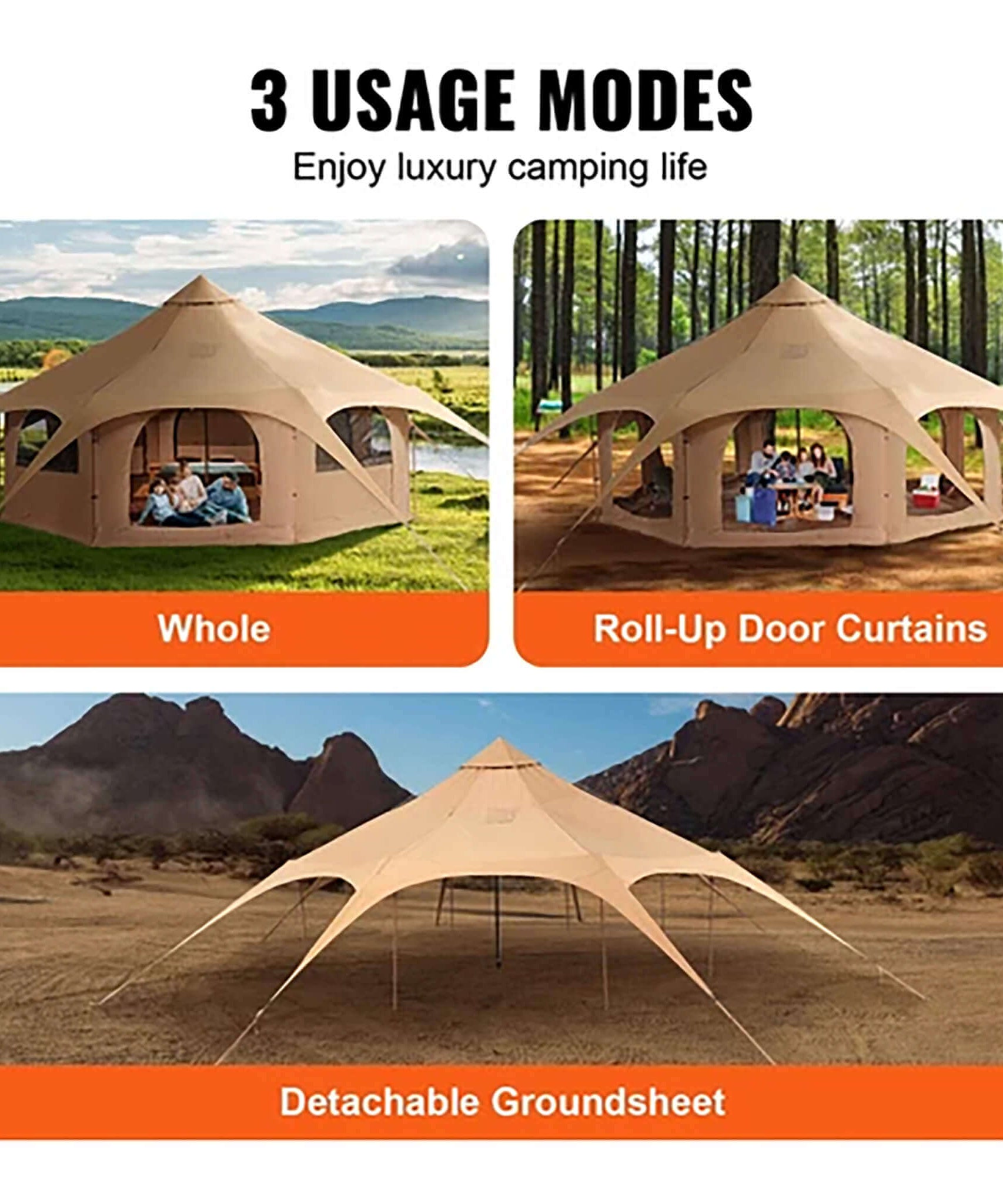 16FT Large Premium 4-Season 8-Person Bell Yurt Tent With Stove Jack (SAK75947)