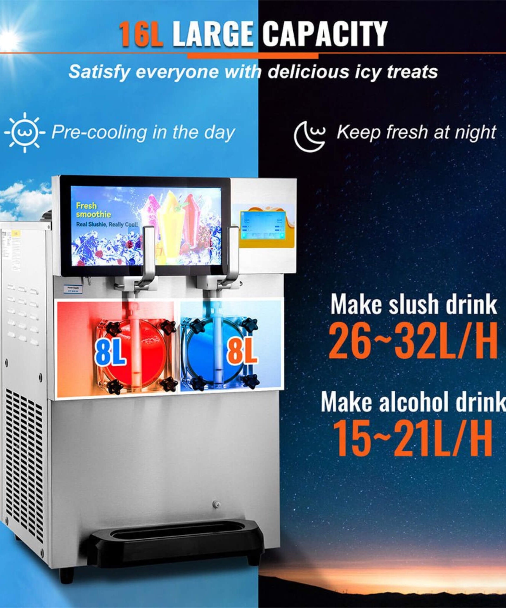 Commercial 16L 1155W Double Frozen Margarita Ice Slushie Drink Maker Machine (SAK95281)