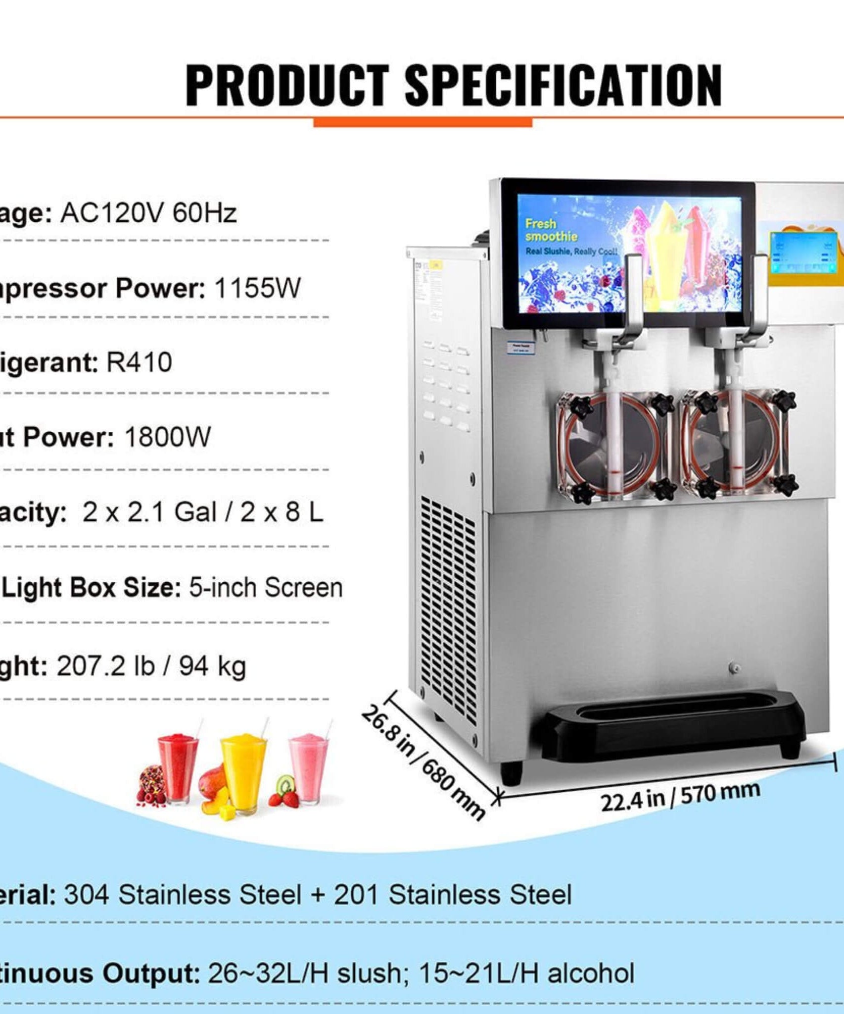 Commercial 16L 1155W Double Frozen Margarita Ice Slushie Drink Maker Machine (SAK95281)